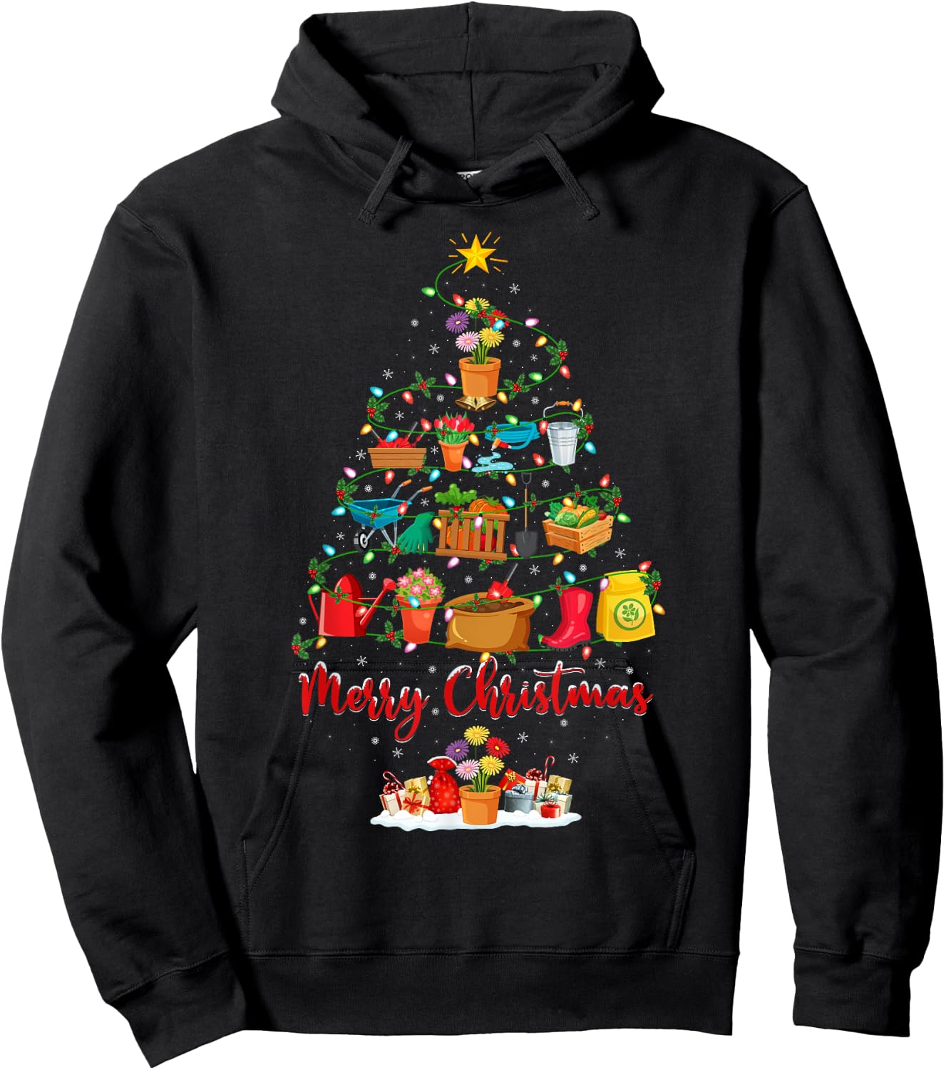 Garden Plant Xmas Lighting Santa Gardening Christmas Tree Hoodie - Hoodie | Black