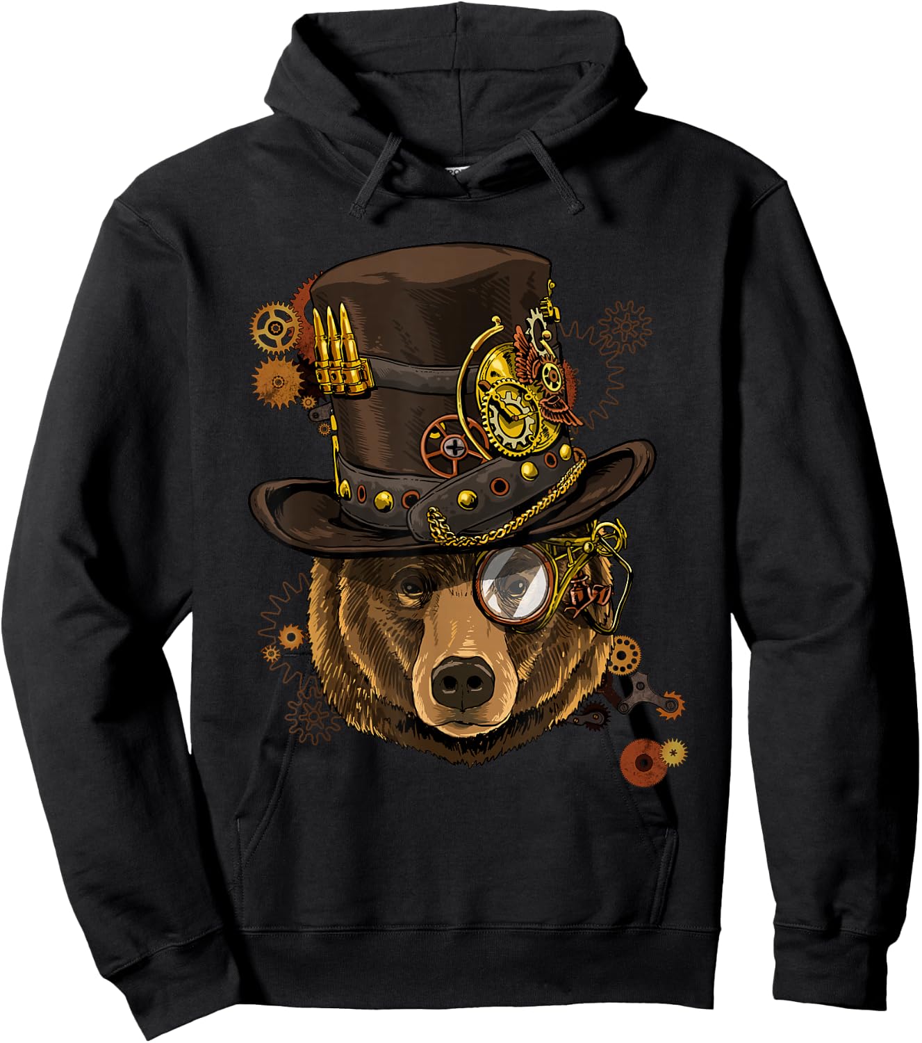 Steampunk Gears Grizzly Bear Face Zoo Animal Bear Lovers Hoodie - Hoodie | Black