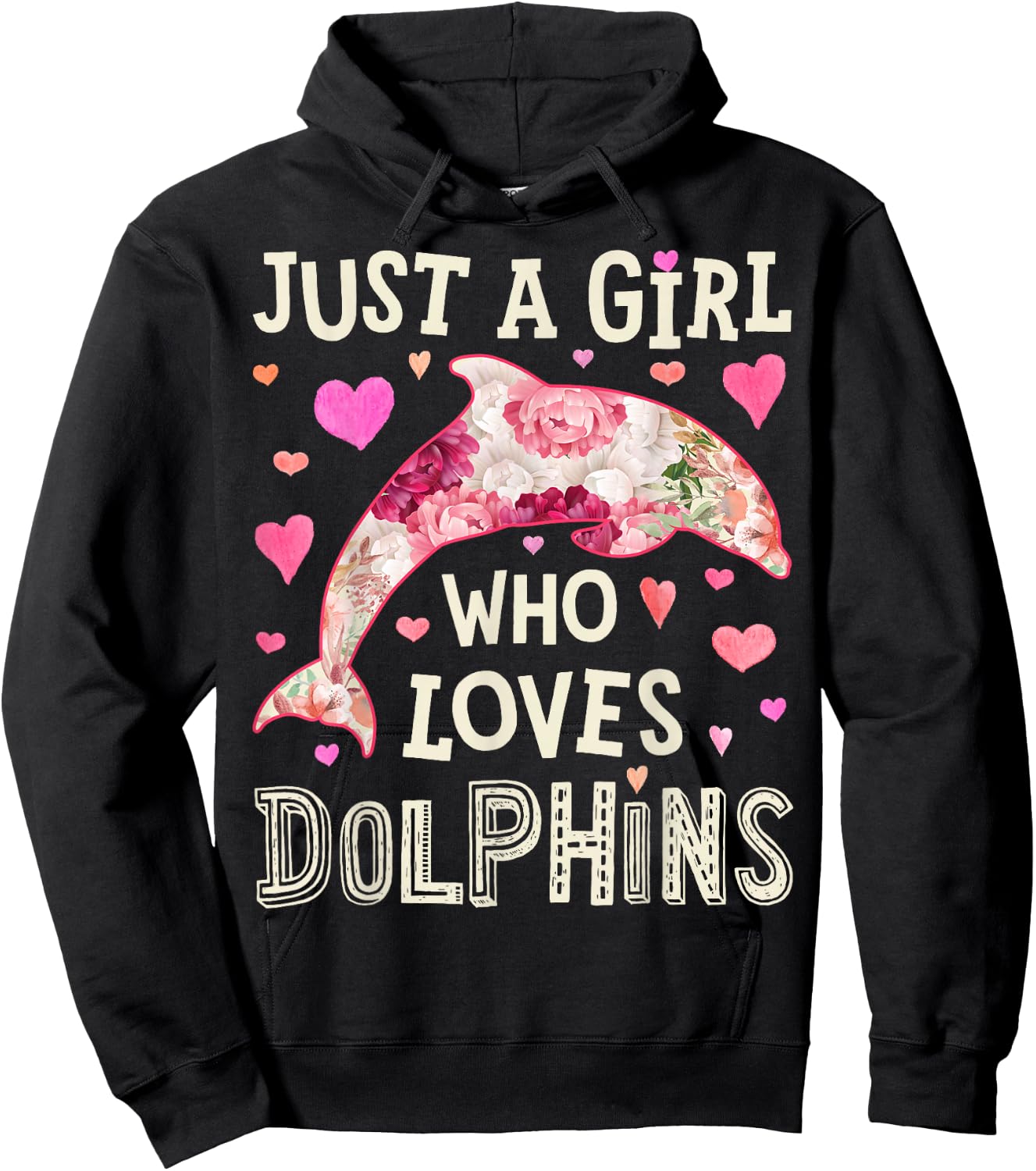 Dolphin Just A Girl Who Loves Sea Animal Flower Women Floral Hoodie - Hoodie | Black