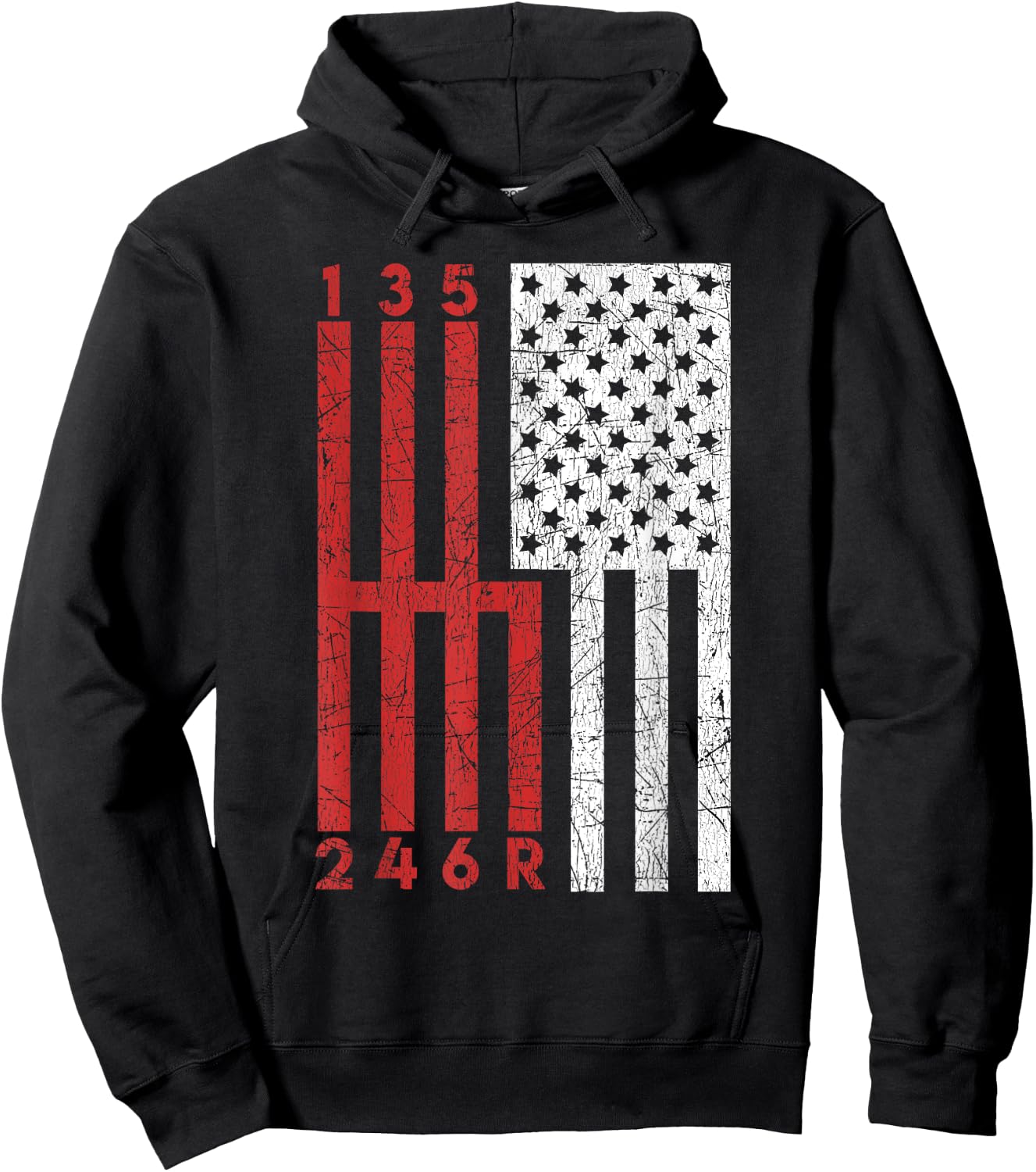 Funny Stick Shift USA Flag Muscle Car 6 Gears Mechanic Gift Hoodie - Hoodie | Black
