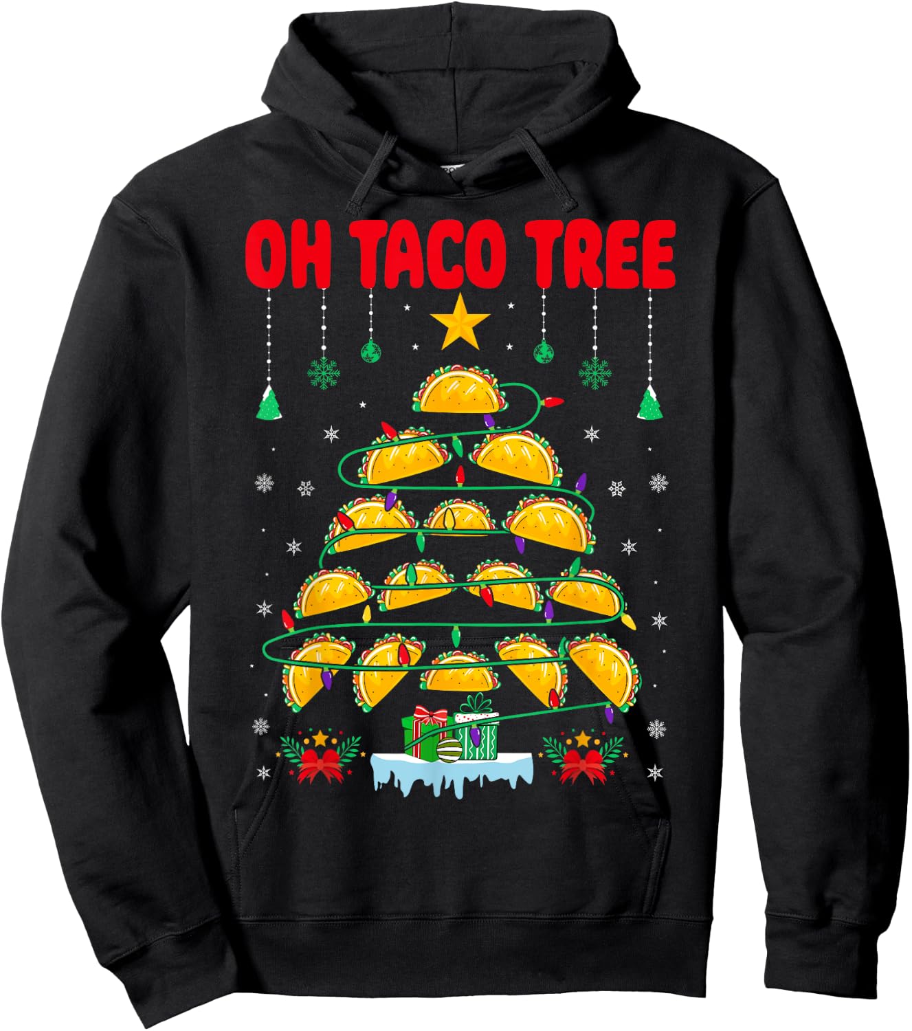 Oh Taco Tree Mexican Food Taco Lover Santa Christmas Taco Hoodie - Hoodie | Black