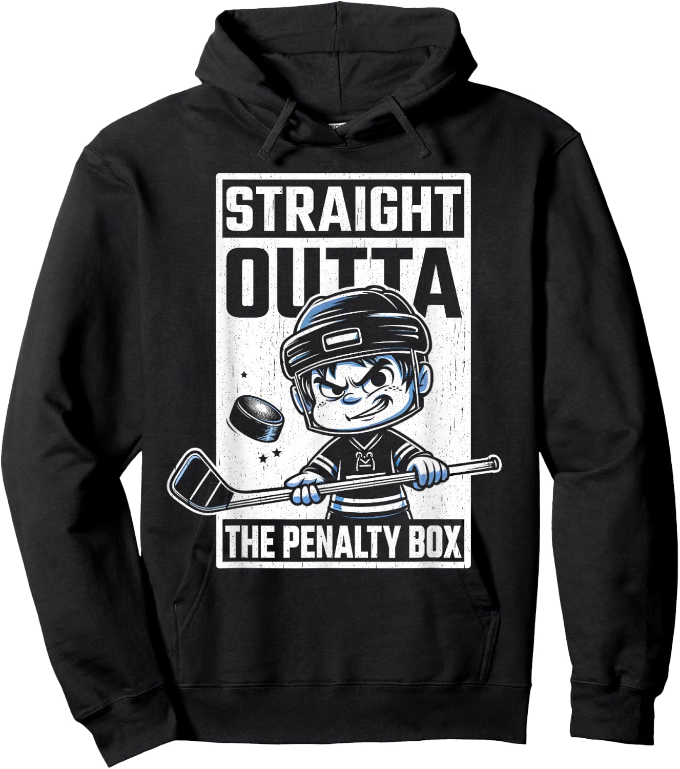 Straight Outta The Penalty Box Funny Boys Youth Kids Hockey Hoodie - Hoodie | Black