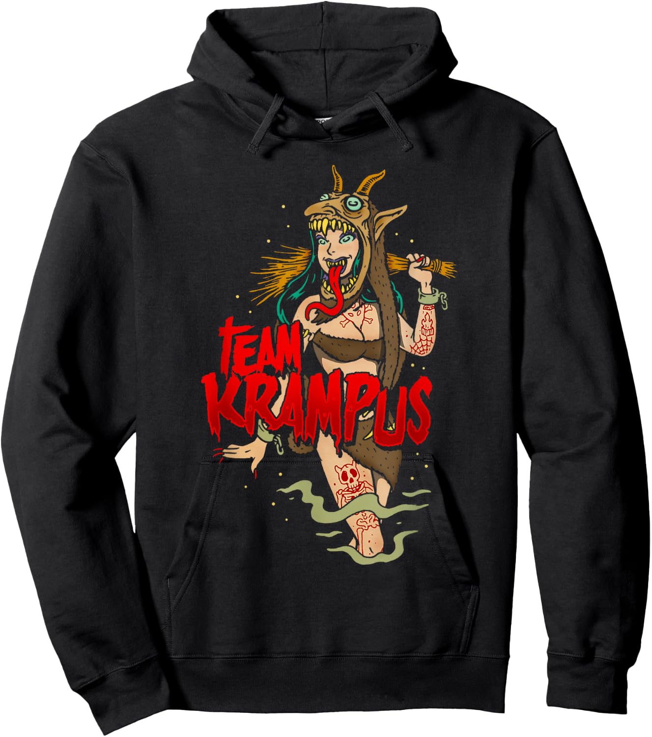 Team Krampus Pinup Goth Emo Girl Christmas Hoodie - Hoodie | Black
