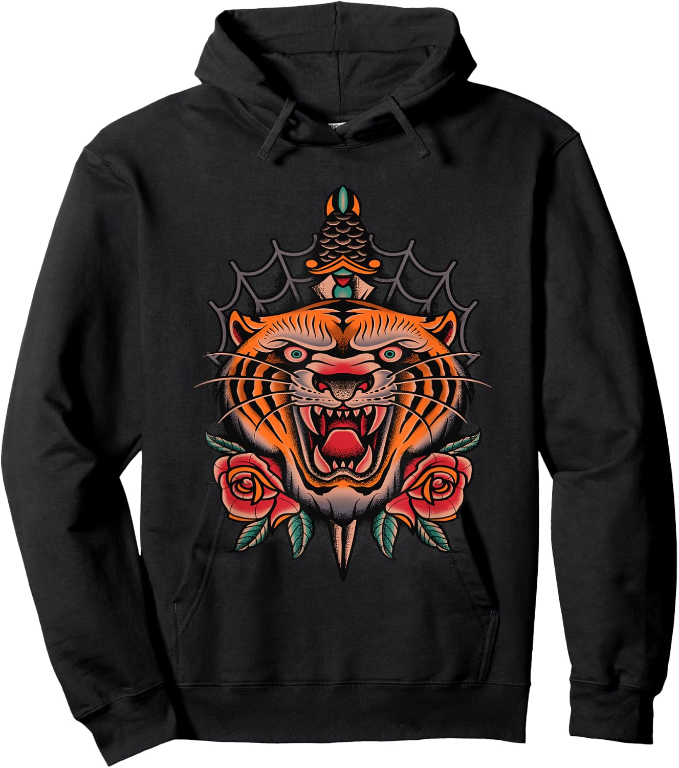 American Traditional Tiger Tattoo Hoodie - Hoodie | Black