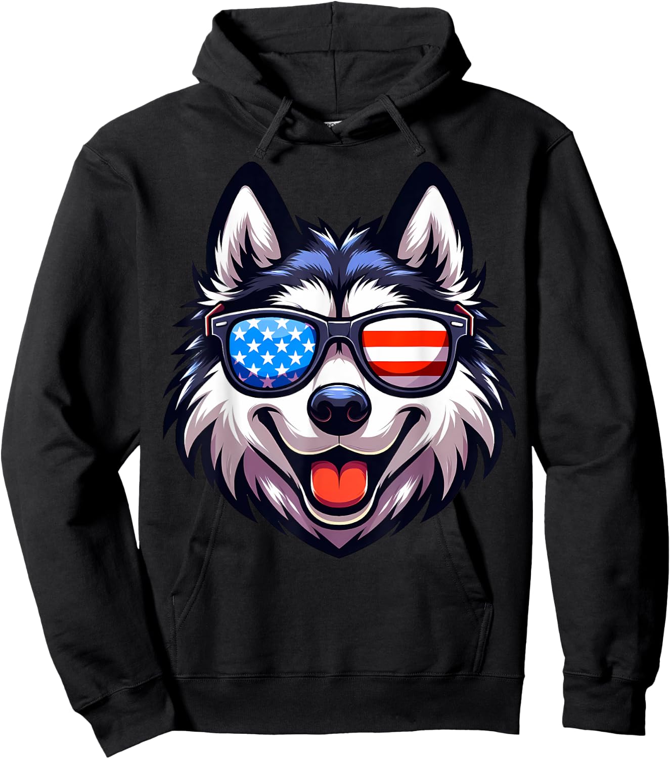 Husky Patriotic American Flag USA Sunglasses Dog Men Women Kids Hoodie - Hoodie | Black