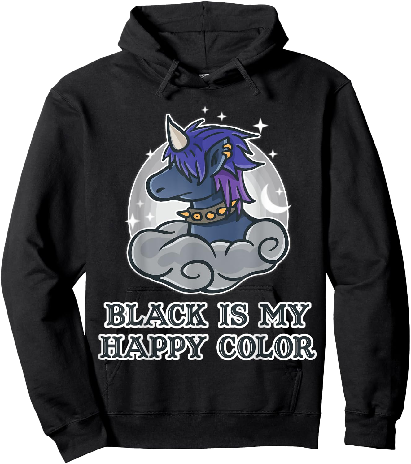 Black Is My Happy Colour Kawaii Pastel Goth Unicorn Nerd Hoodie - Hoodie | Black