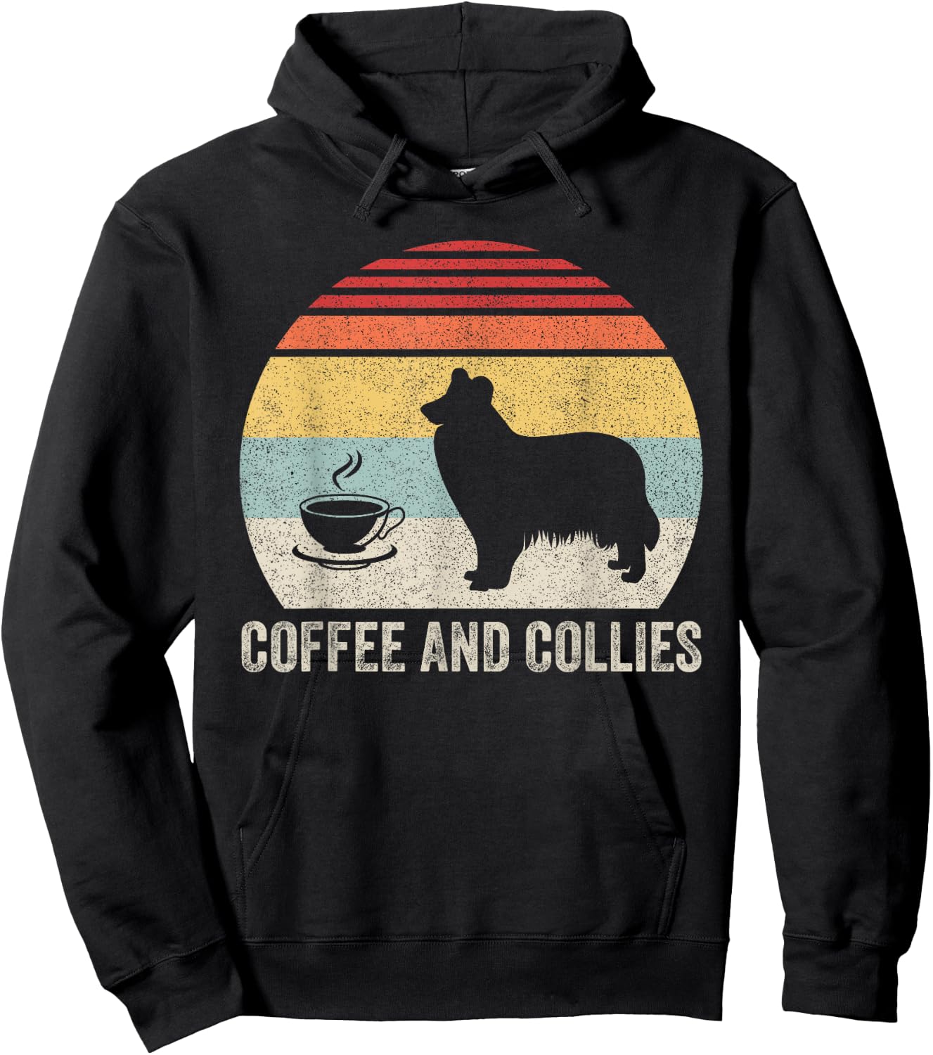 Vintage Retro Coffee And Collies Rough Collie Border Collie Hoodie - Hoodie | Black