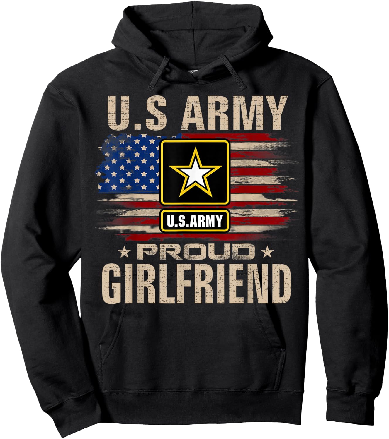 Vintage U.S Army Proud Girlfriend With American Flag Hoodie - Hoodie | Black