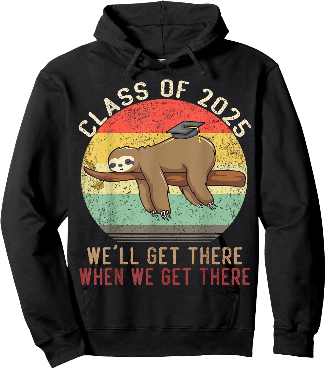 Funny Retro Senior Class Of 2025 Sloth Cap Graduation Gifts Hoodie - Hoodie | Black