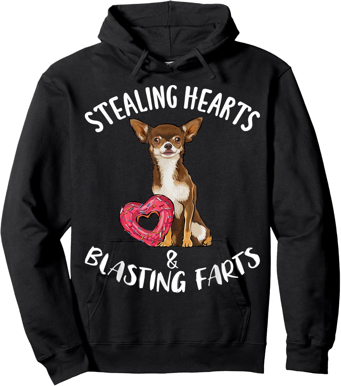 Stealing Heart Blasting Farts Brown Chihuahua Valentines Day Hoodie - Hoodie | Black