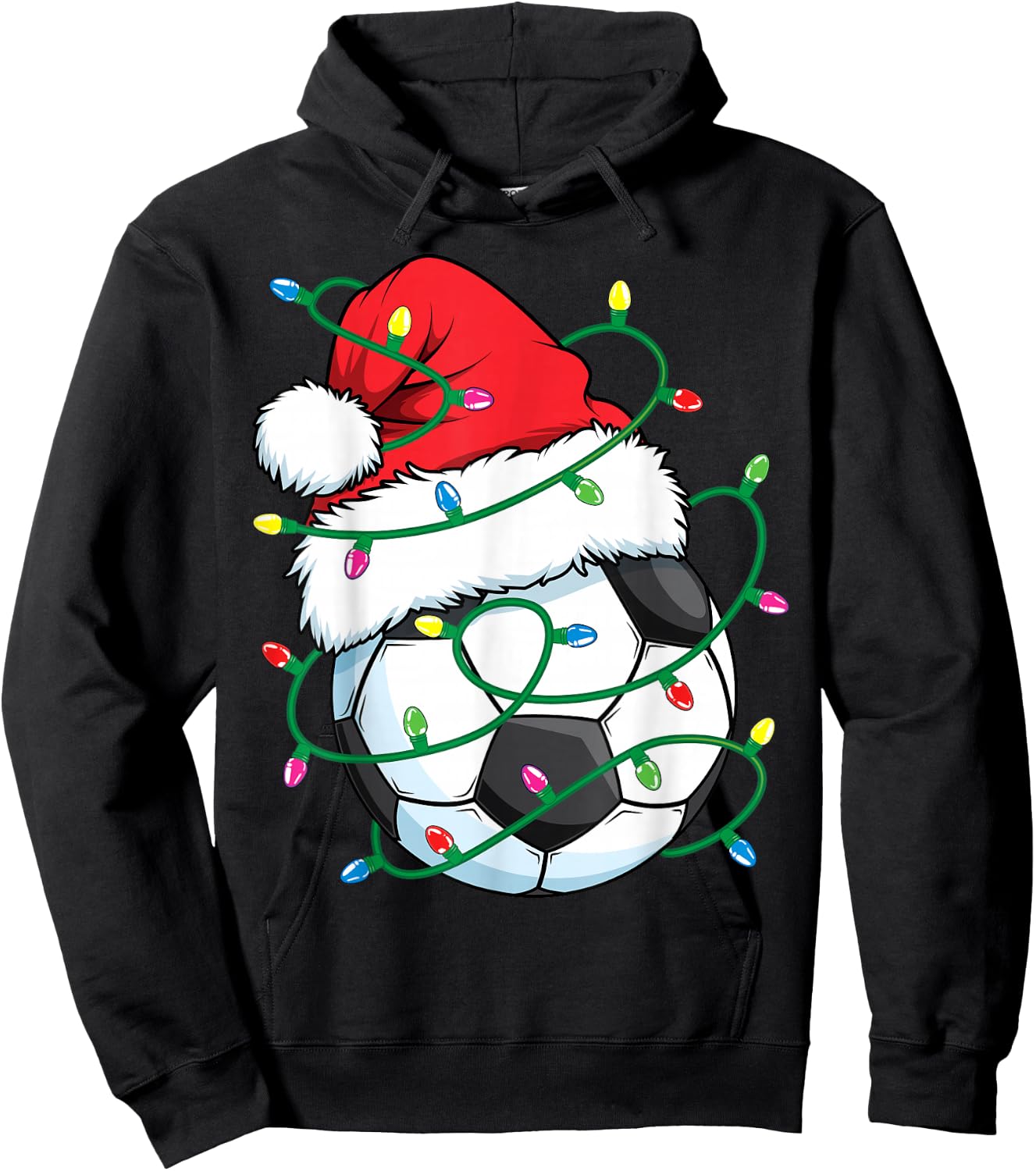 Santa Soccer Sports Ball Men Boys Christmas Xmas Lights Hoodie - Hoodie | Black