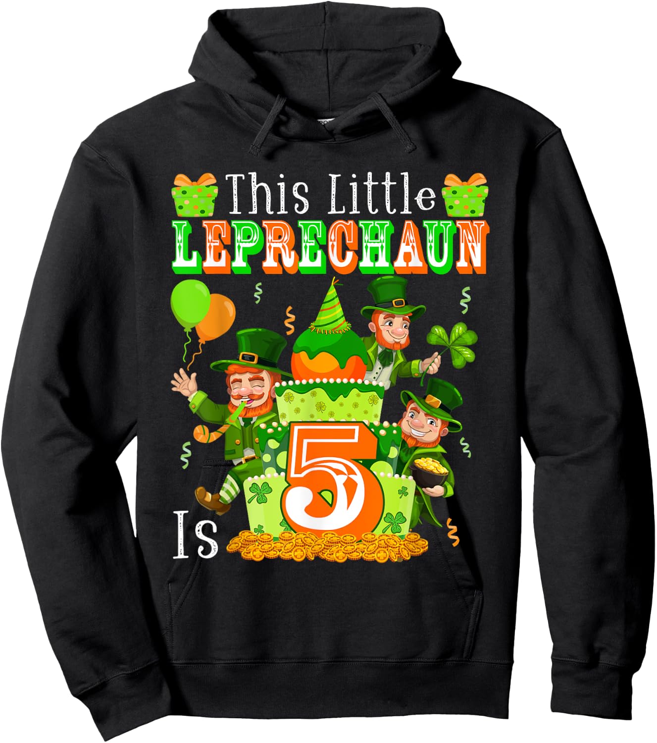 Little Leprechaun Is 5 St. Patrick's Day 5th Birthday Kids Hoodie - Hoodie | Black