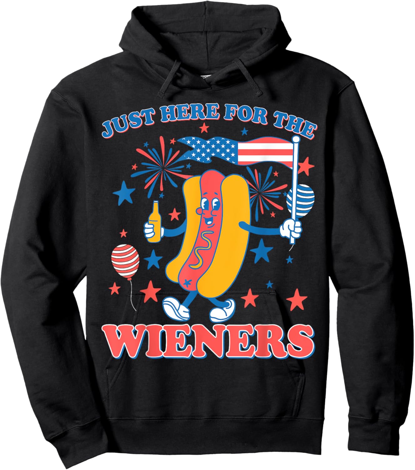 Just Here For The Wieners American Flag Hot Dog 4th Of July Hoodie - Hoodie | Black