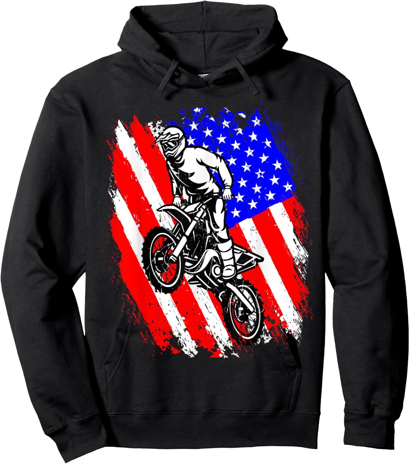 Dirt Bike USA Flag Motocross American Flag Hoodie - Hoodie | Black