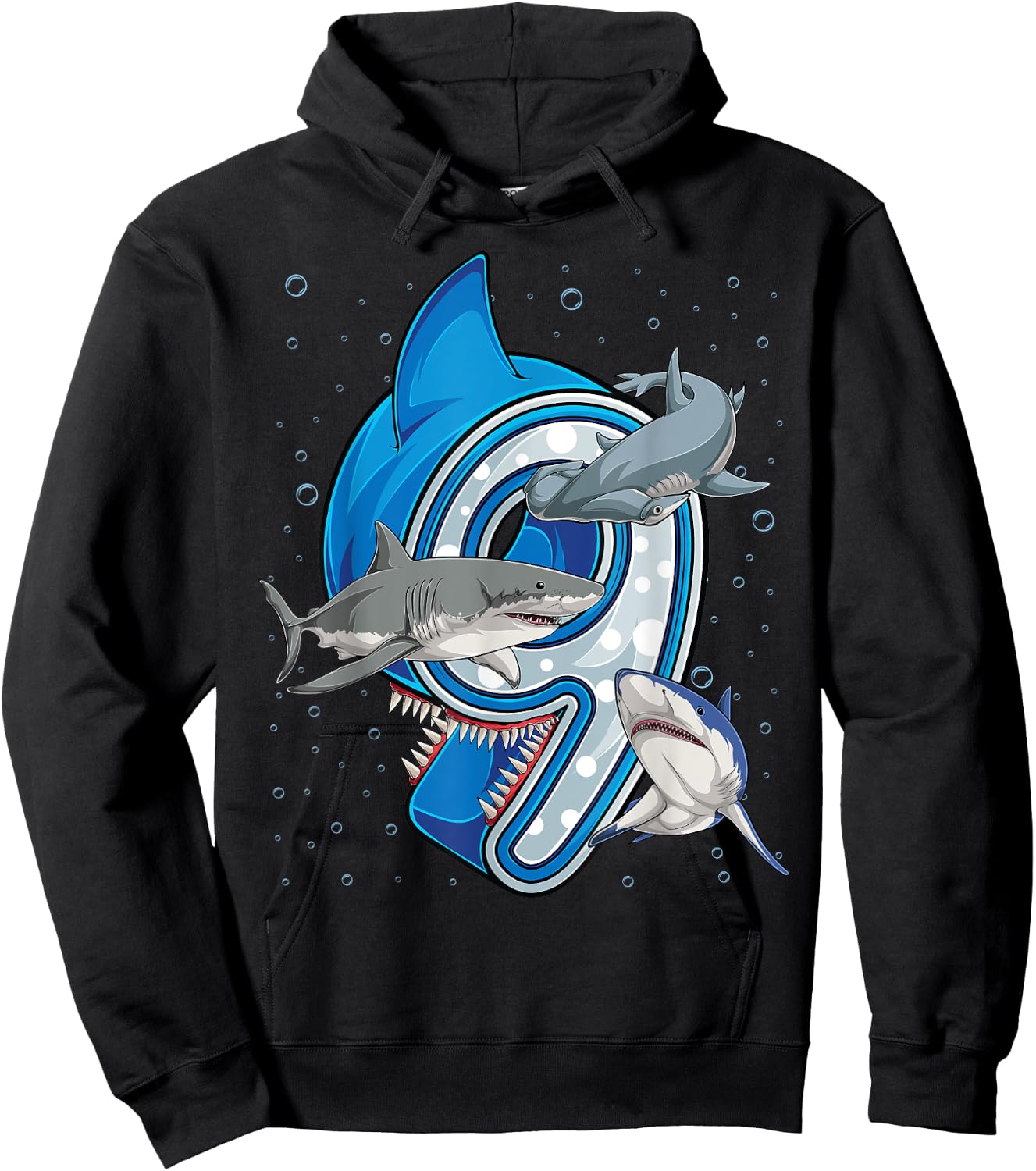 9th Birthday Boys Shark 9 years Old Ocean Shark B-day Hoodie - Hoodie | Black