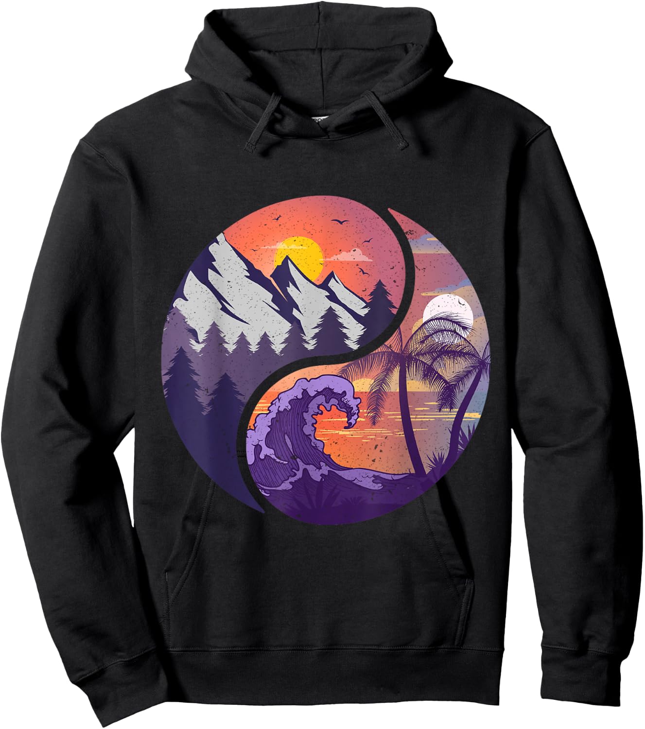 Yin Yang Mountains & Beachscapes Hoodie - Hoodie | Black