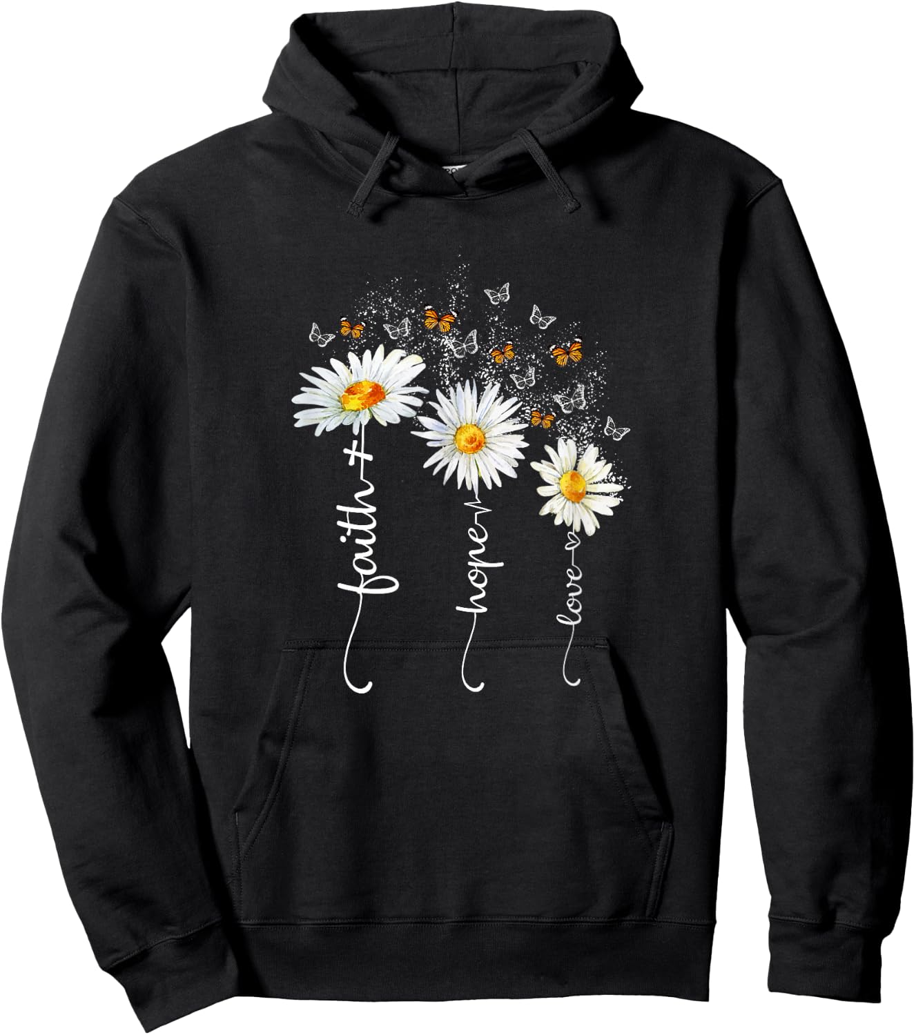 Faith & Hope & Love Butterfly Daisy Chirstian God Religious Hoodie - Hoodie | Black