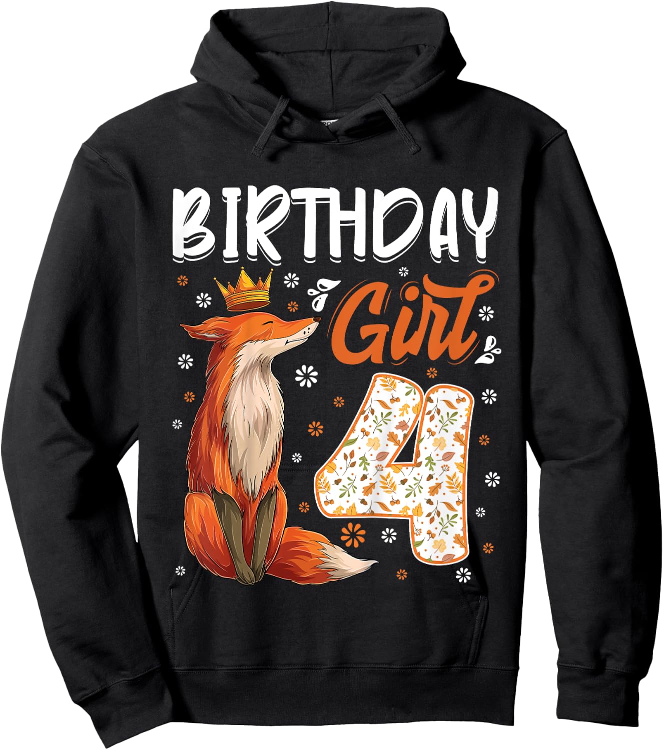 Kids Fox Animal Lovers 4th Birthday Girl Fox B-day 4 year old Hoodie - Hoodie | Black