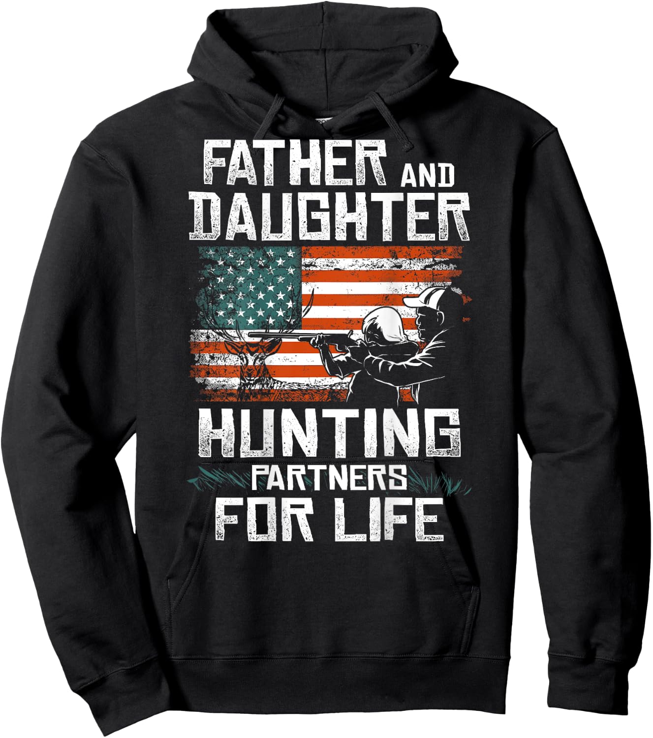 Father Daughter Hunting Partners American Flag On the Back Hoodie - Hoodie | Black