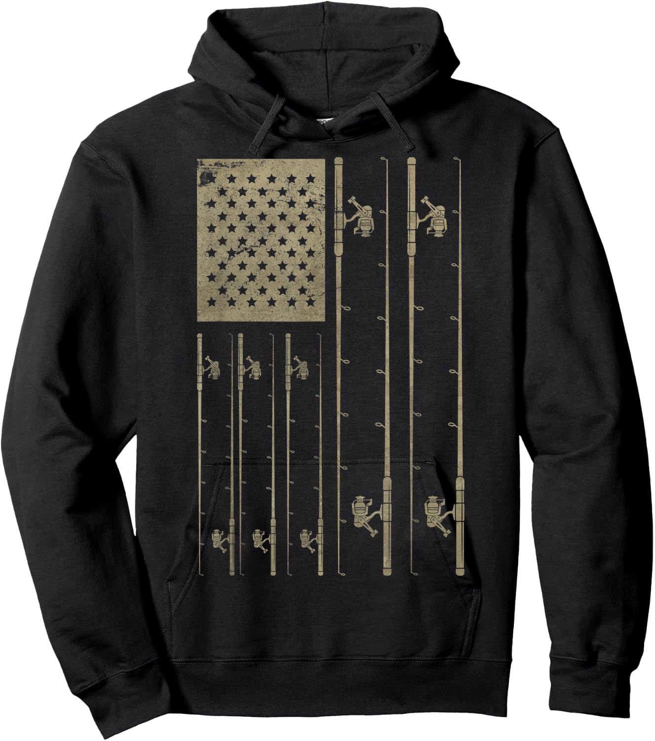 Fishing American Flag Gift Fisherman USA Flag Fishing Hoodie - Hoodie | Black