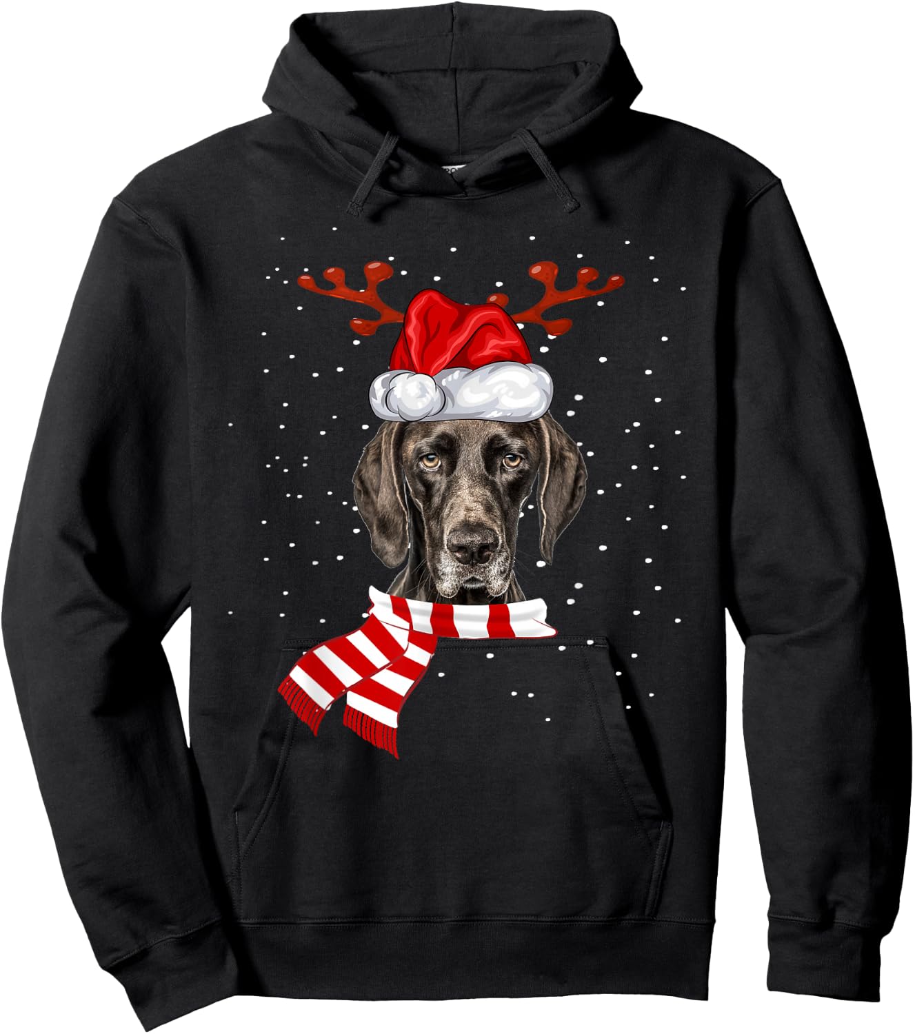 German Shorthaired Pointer Dog Antlers Santa Hat Christmas Hoodie - Hoodie | Black