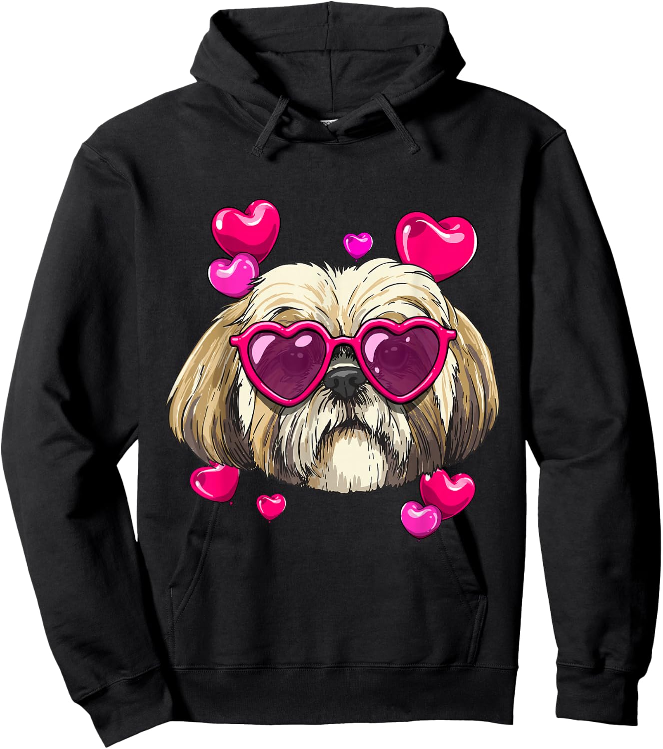 Valentines Shih Tzu Shirt Pet Dog Face Heart Shih Tzu Lover Hoodie - Hoodie | Black