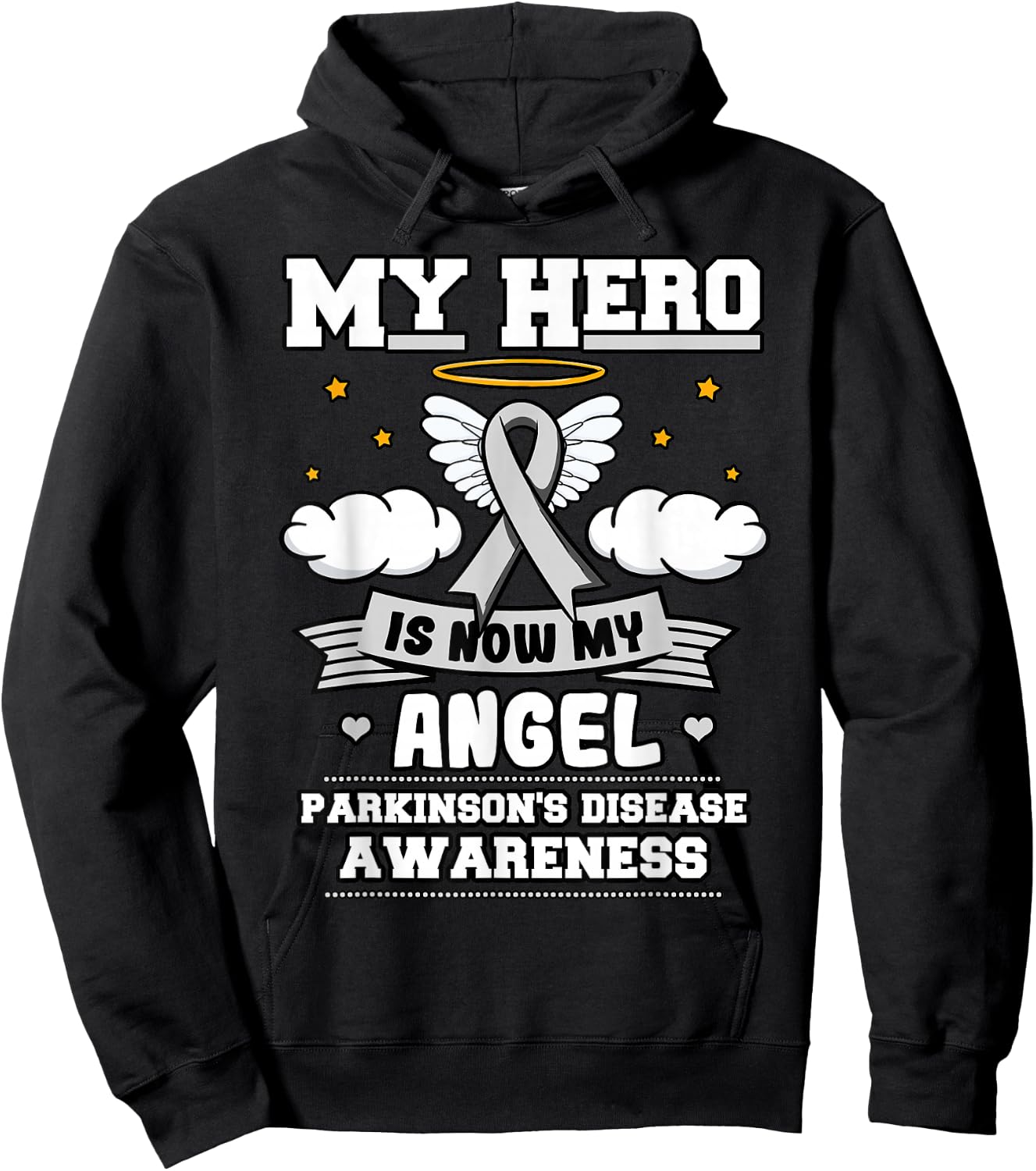 My Hero Is Now My Angel Parkinson's Depression Gray Clouds Hoodie - Hoodie | Black