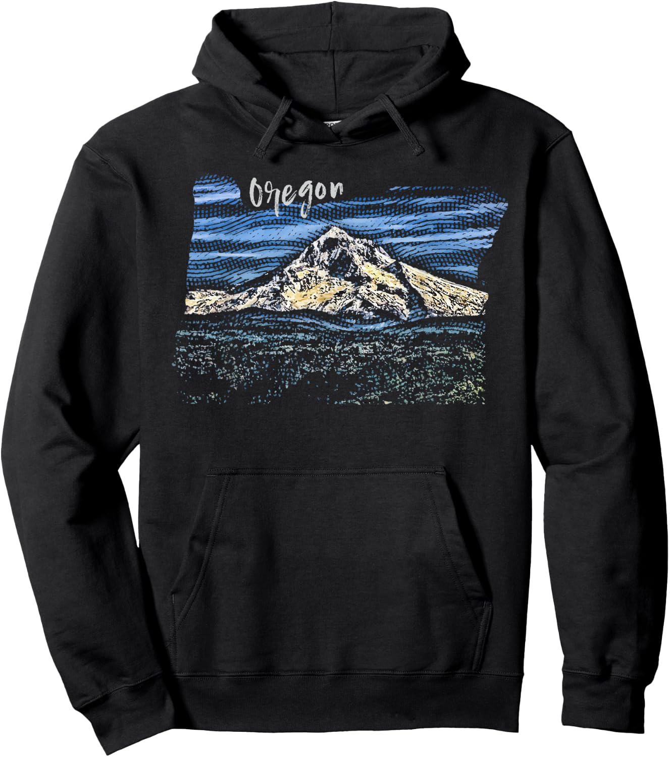 Mt. Hood Oregon Hand Drawn Engraving Hoodie - Hoodie | Black