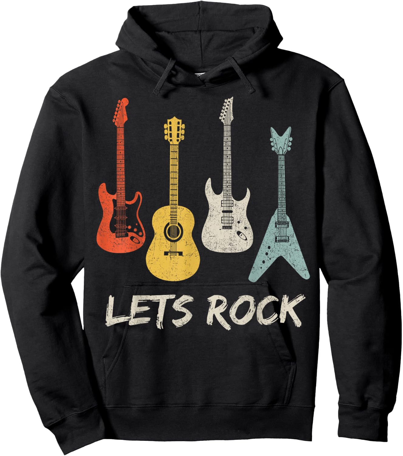 Lets Rock Rock n Roll Guitar Retro Gift Men Women Shirt Hoodie - Hoodie | Black