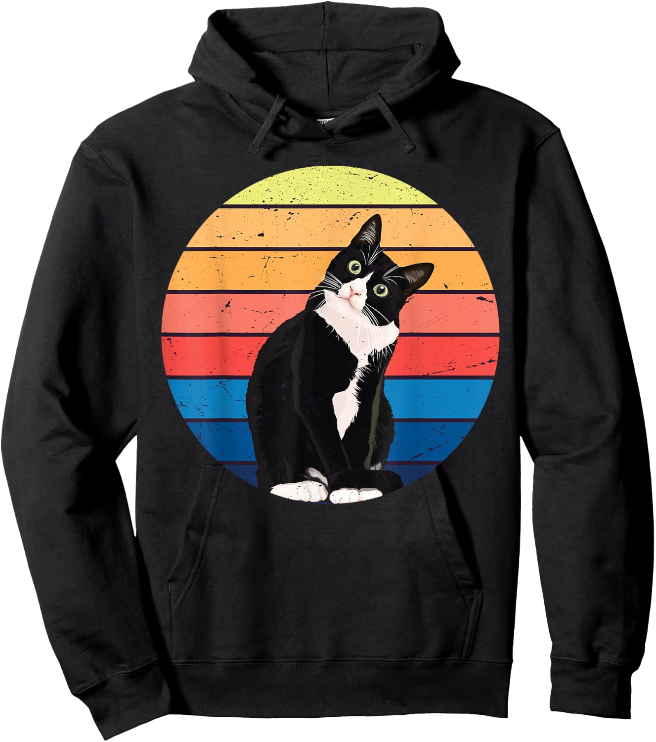 Tuxedo Cat Gift Retro Colors for Animal Lovers Hoodie - Hoodie | Black