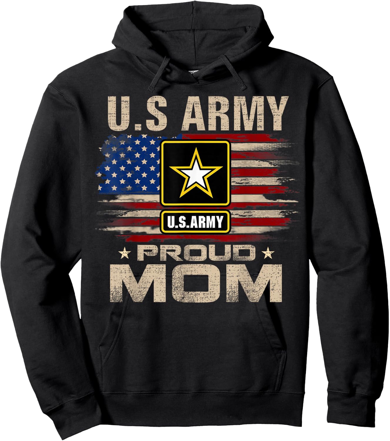 Vintage U.S Army Proud Mom With American Flag Hoodie - Hoodie | Black