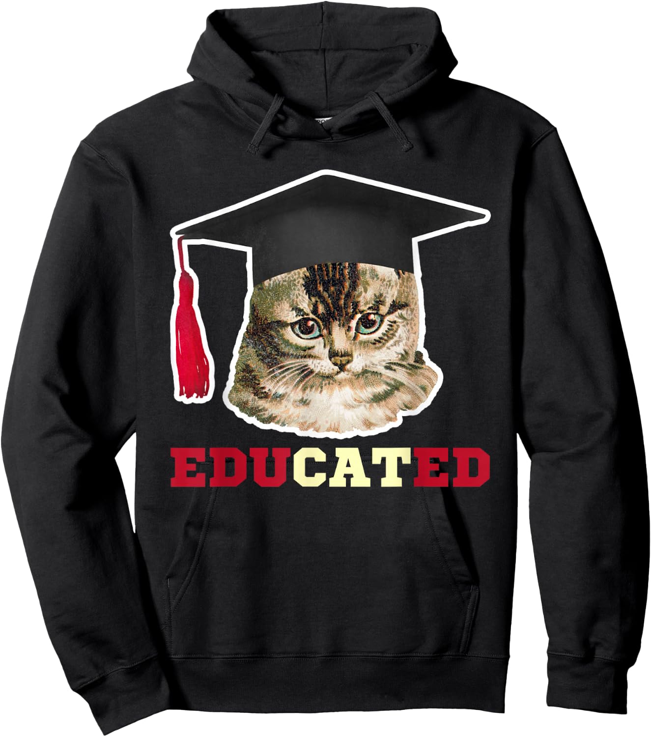 Educated Cat in Graduation Cap Funny Grad Gift Hoodie - Hoodie | Black