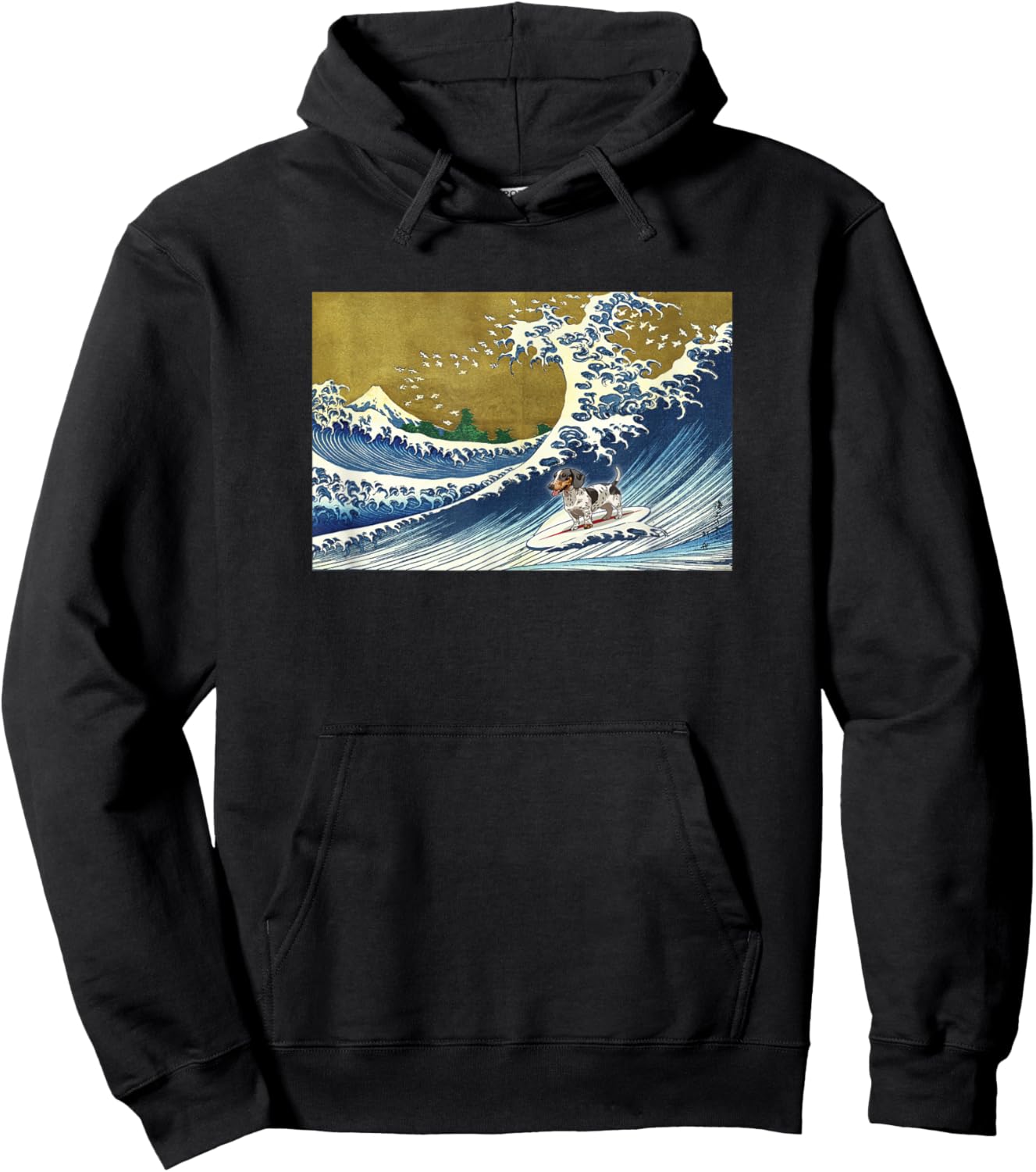 Funny Retro Vintage Surfing A Wave Piebald Dachshund Lover Hoodie - Hoodie | Black