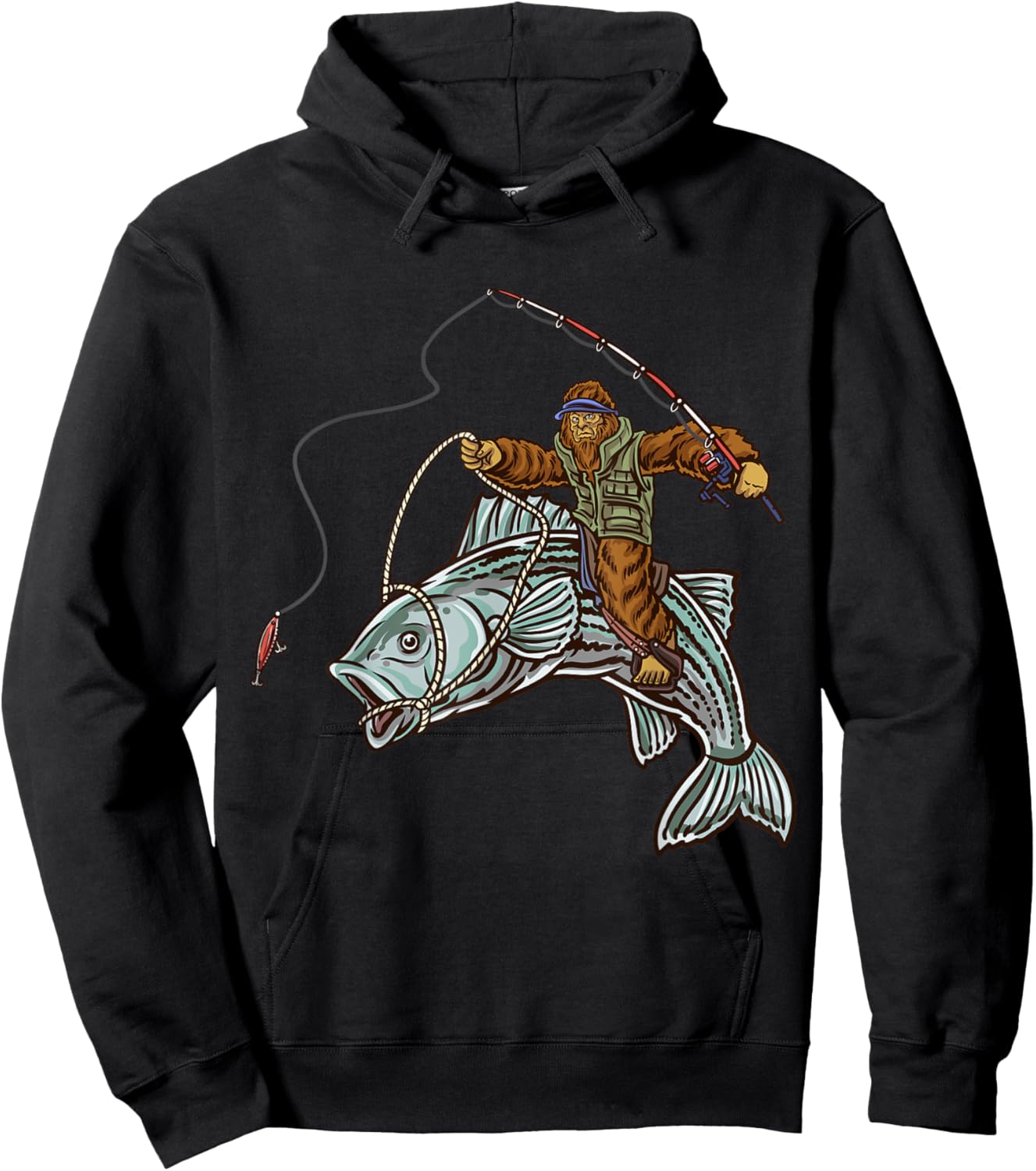 Striper Fishing Bigfoot Striped Bass Fishermen Hoodie - Hoodie | Black