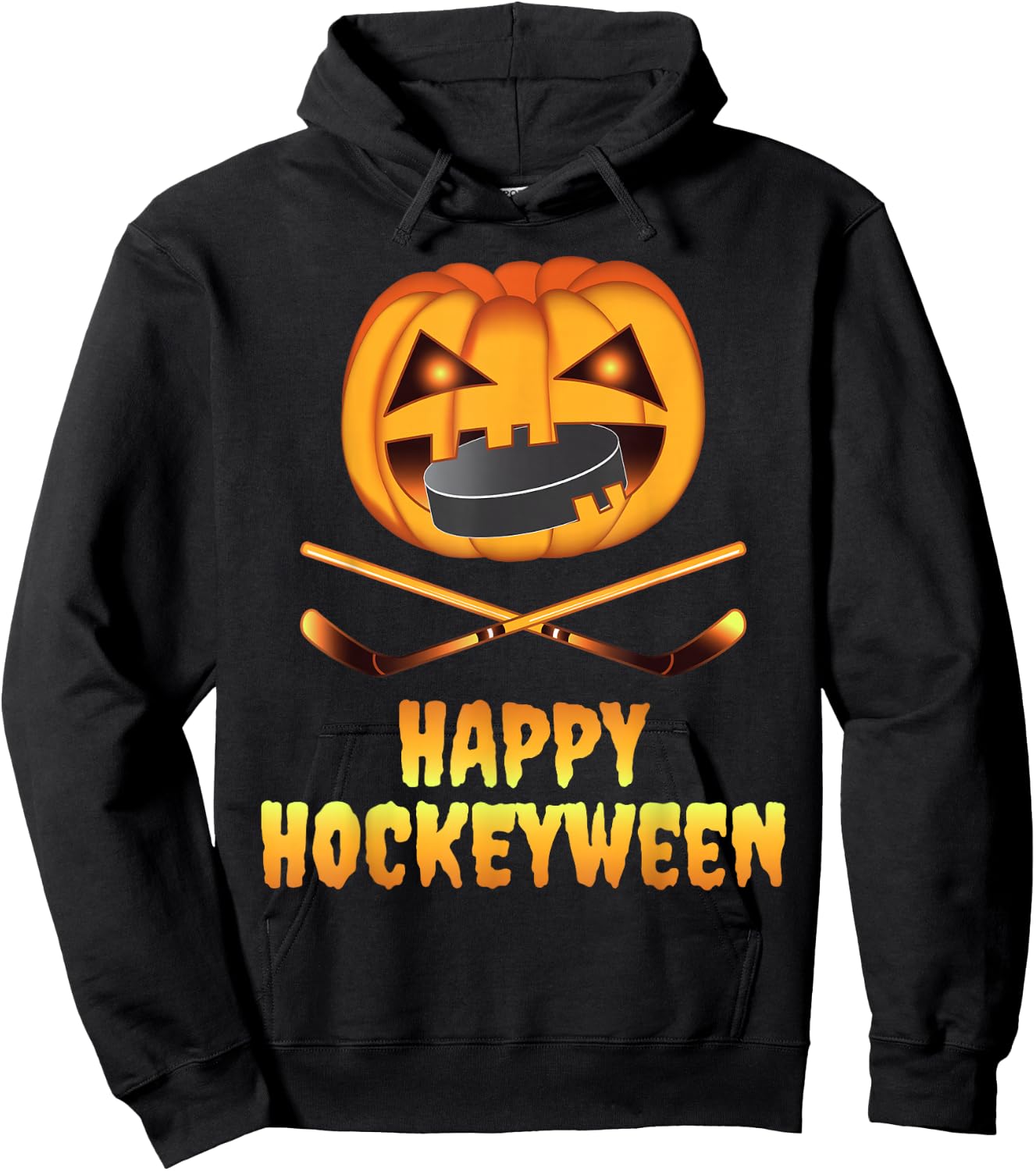 Happy Hockeyween Hockey Pumpkin Eating Puck Funny Halloween Hoodie - Hoodie | Black