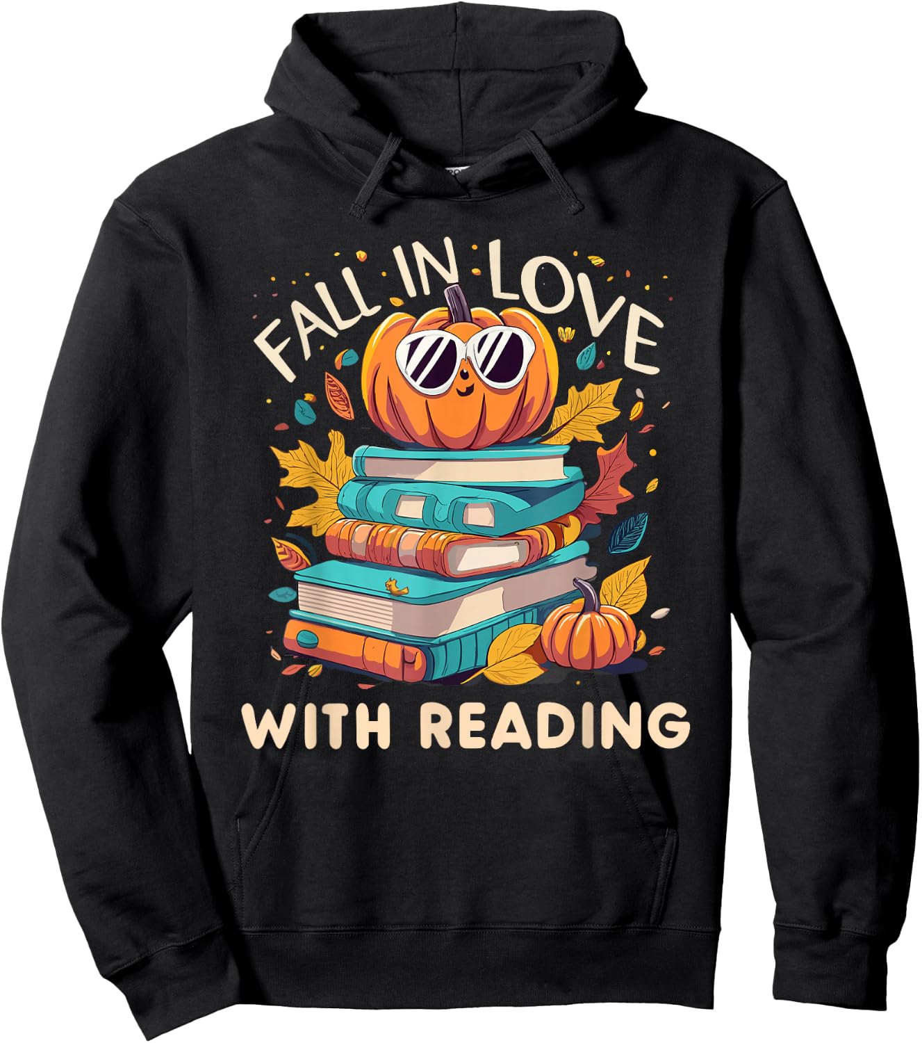 Fall In Love With Reading Book Autumn Pumpkins And Teachers Hoodie - Hoodie | Black