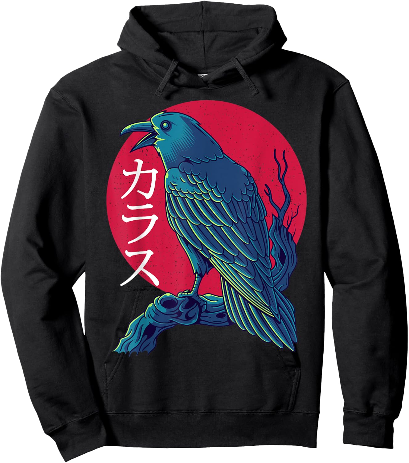 Red Moon Raven Black Crow Bird Japanese Gothic Hoodie - Hoodie | Black