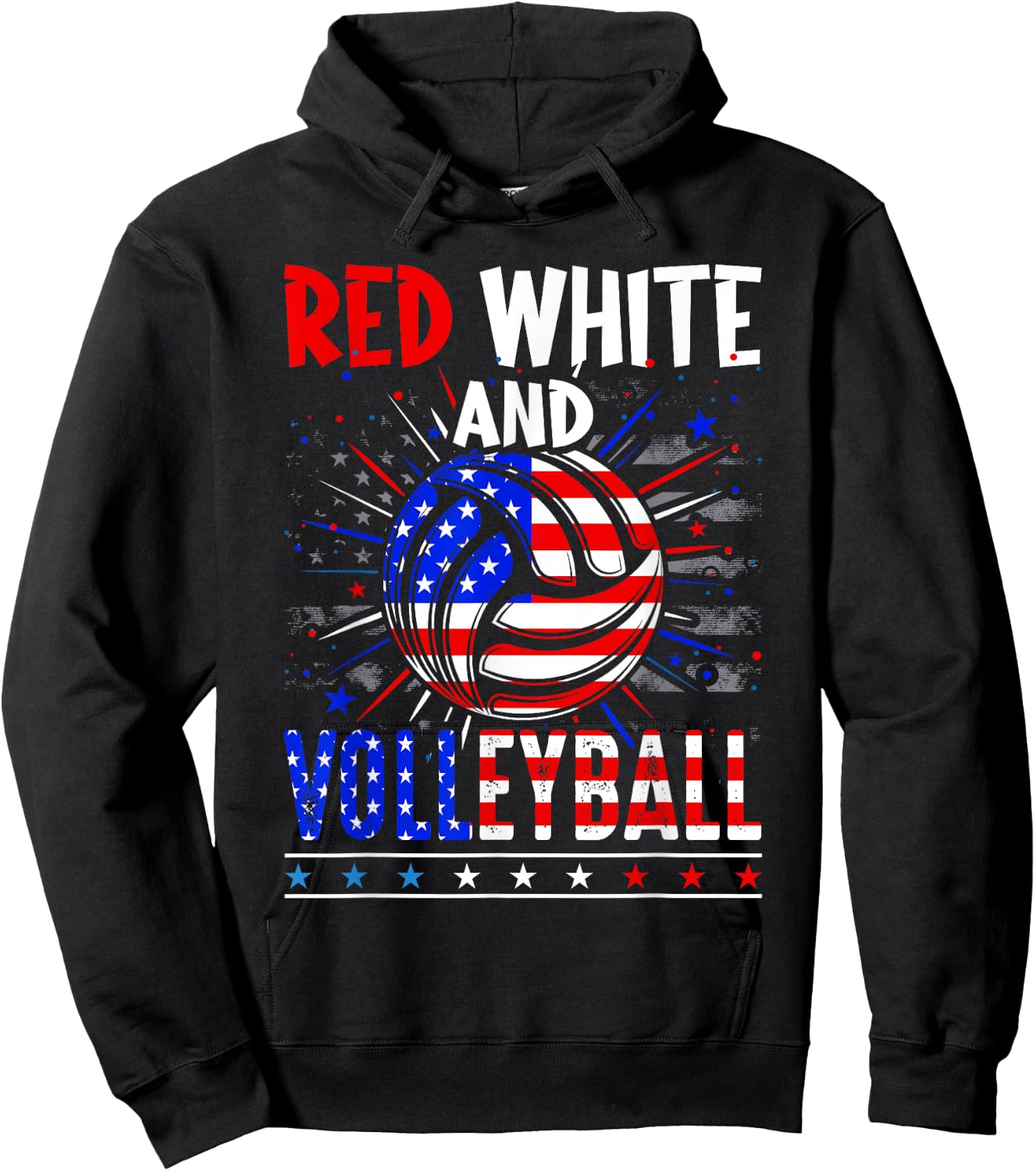 Red White And Volleyball 4th Of July American Flag Player Hoodie - Hoodie | Black