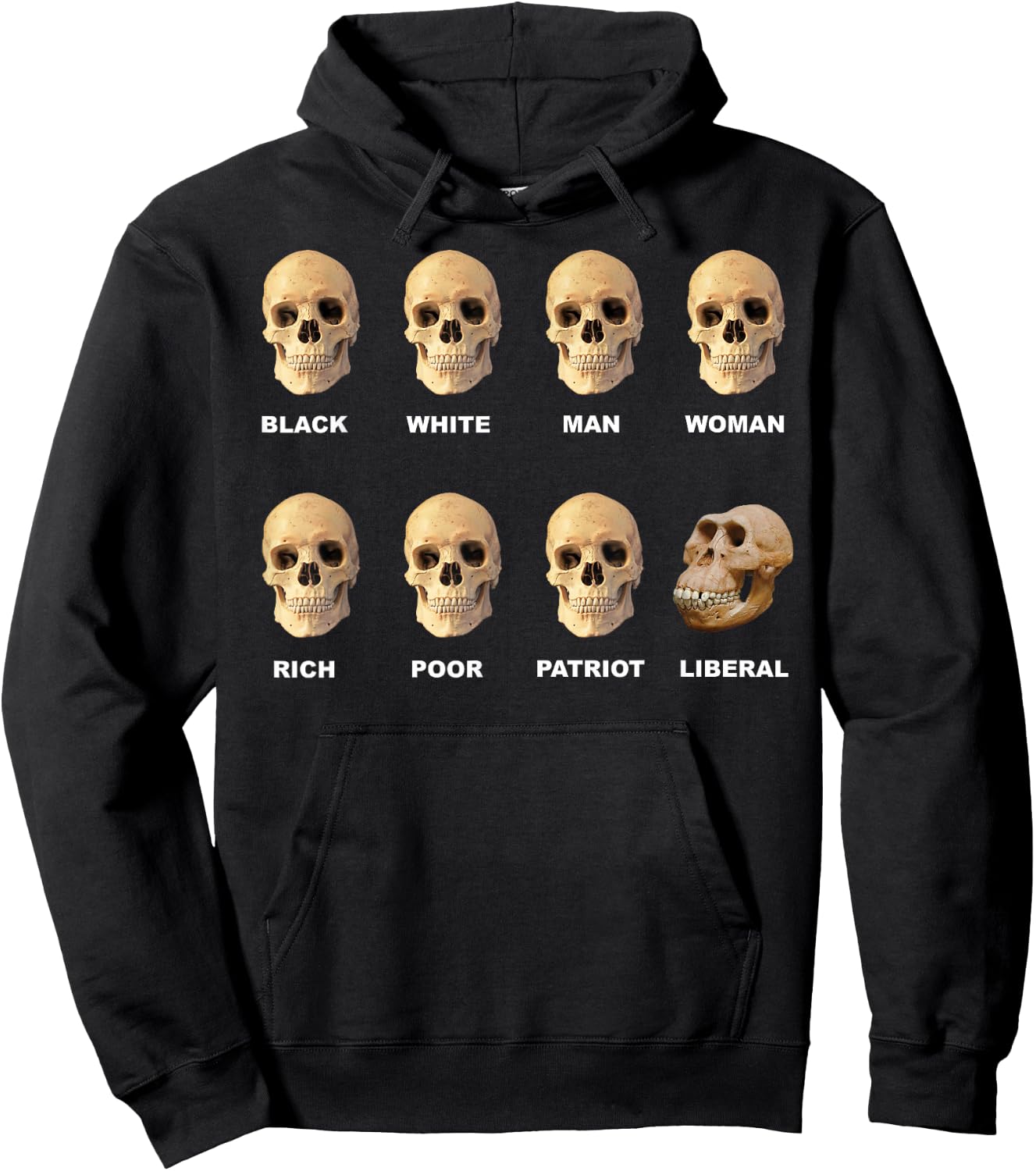 Black white man woman rich poor patriot liberal skull Hoodie - Hoodie | Black