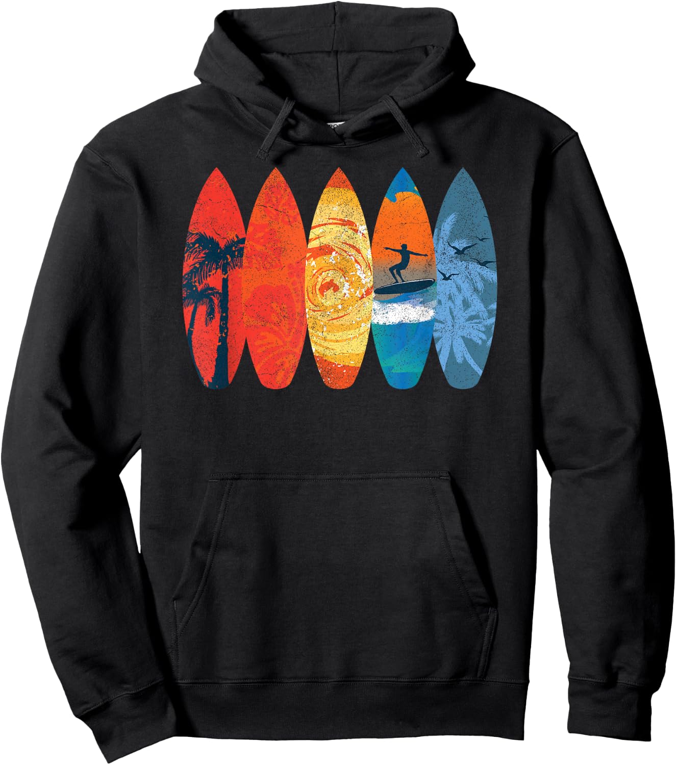 Surfing Surfer Palm Tree Surfboard Sunset Wave Hoodie - Hoodie | Black