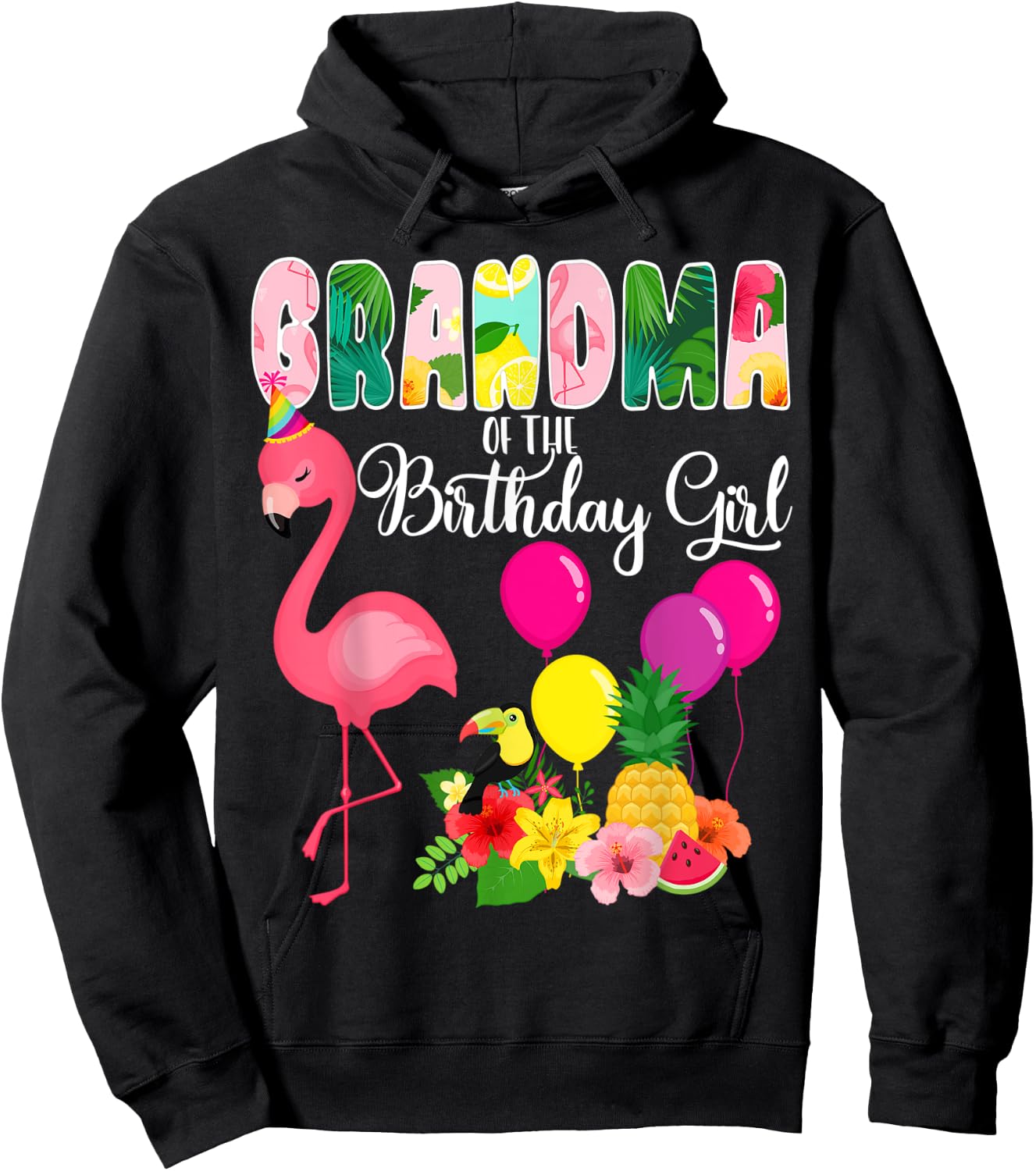 Flamingo Birthday Grandma Of The Birthday Girl Flamingo Bday Hoodie - Hoodie | Black