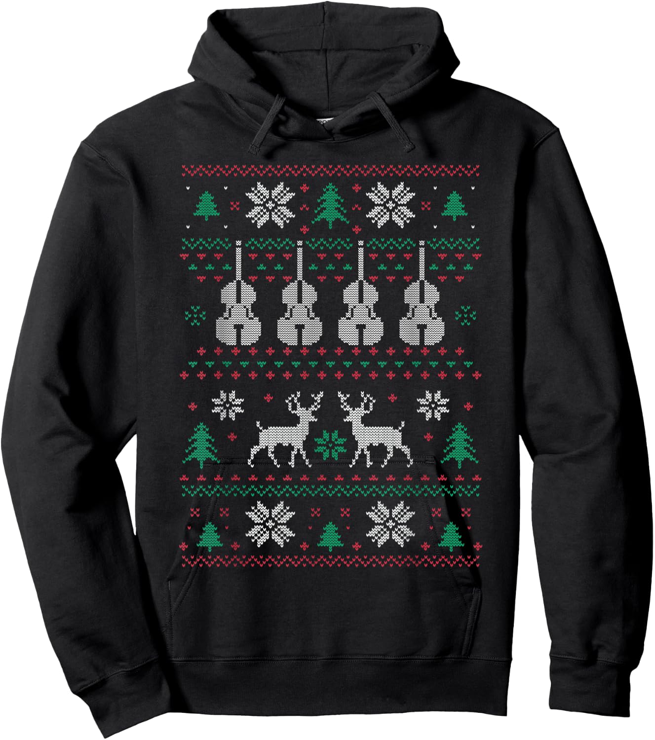 Ugly Christmas Double Bass Player Funny String Bass Hoodie - Hoodie | Black