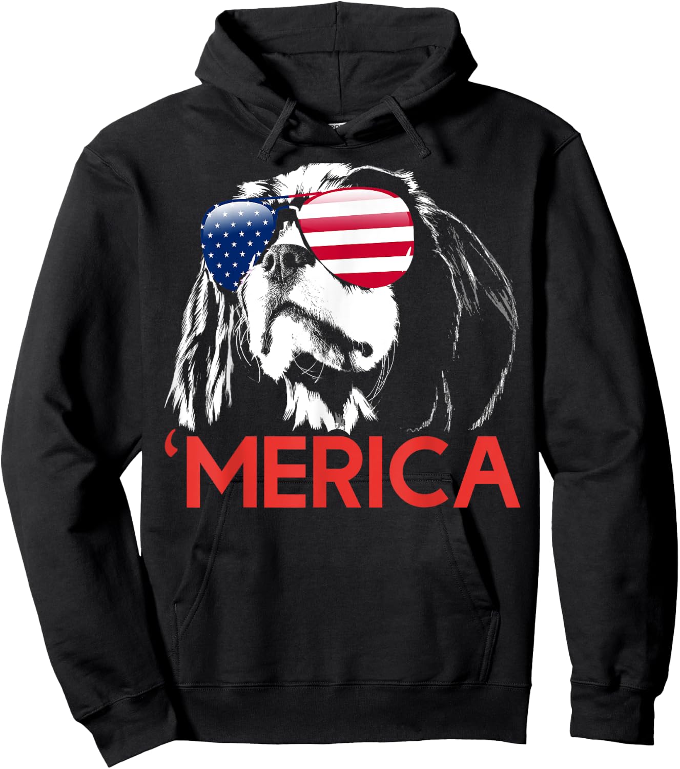 Merica Cavalier King Charles Spaniel American Flag Men Hoodie - Hoodie | Black