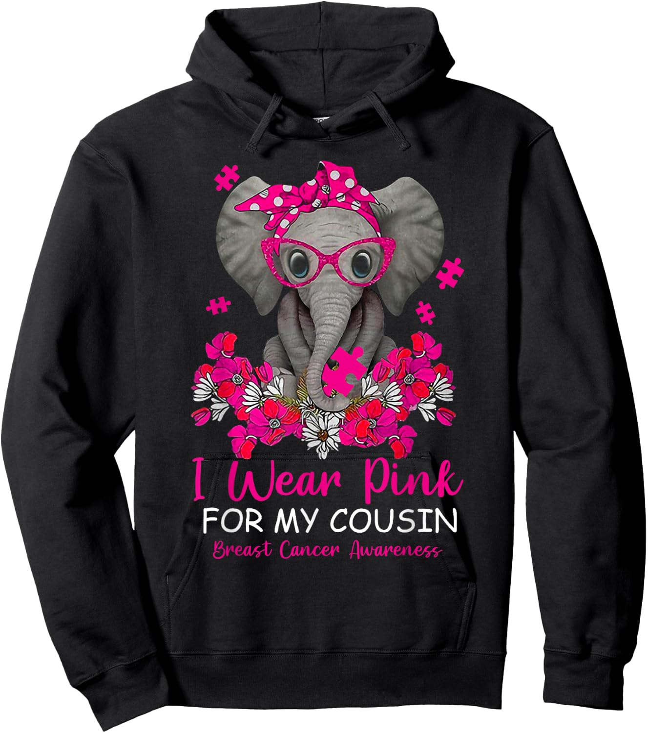 I Wear Pink For My Cousin Breast Cancer Awareness Warrior Hoodie - Hoodie | Black