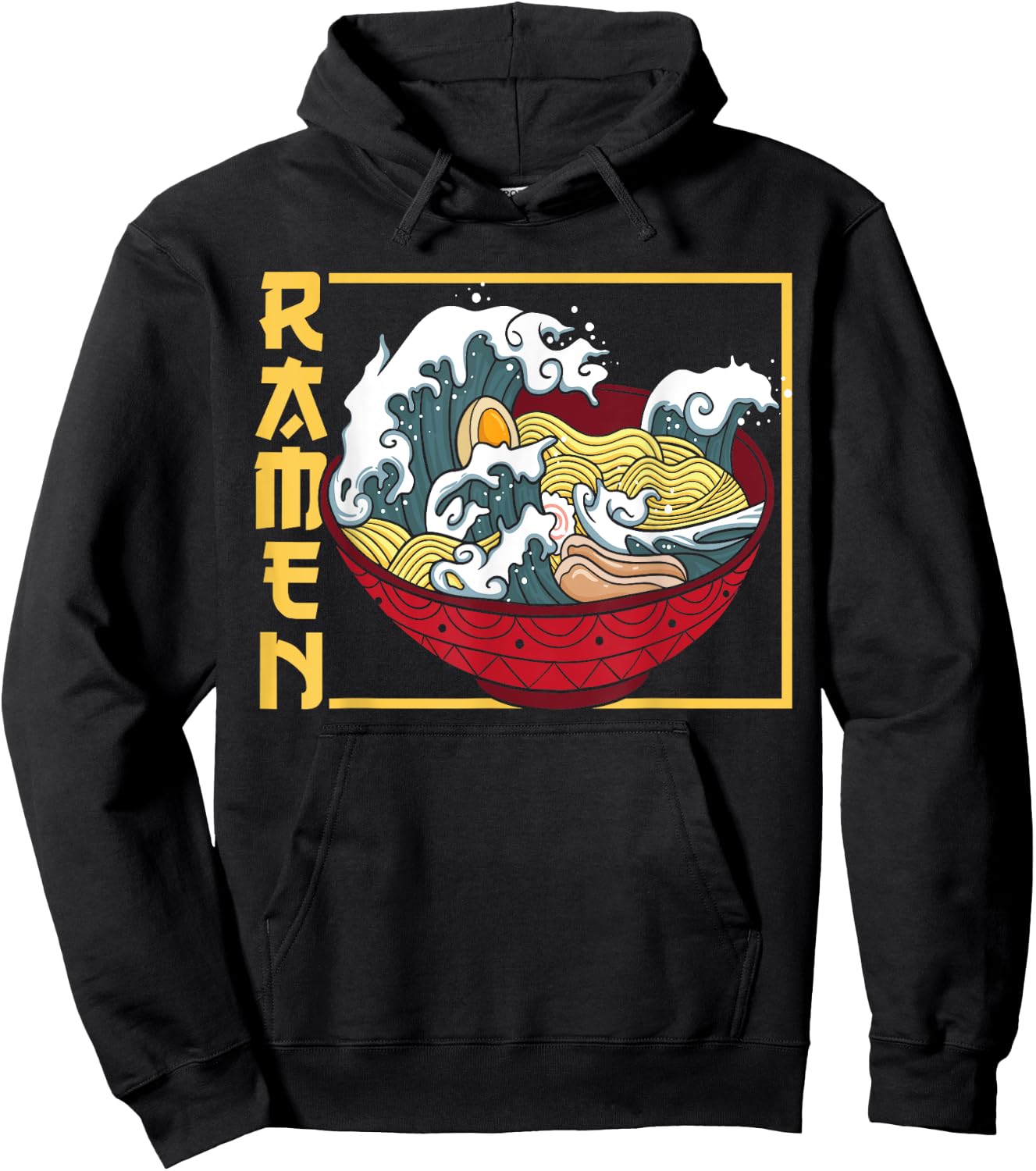 The Great Wave Off Kanagawa Ramen Eater Japanese Noodle Soup Hoodie - Hoodie | Black