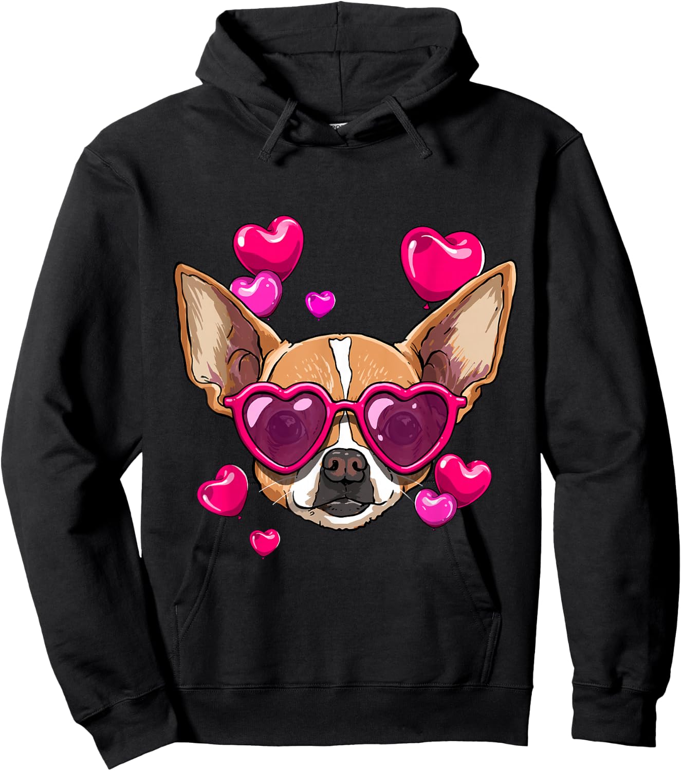 Valentines Chihuahua Dog Face Chihuahua Lover Owner Hoodie - Hoodie | Black