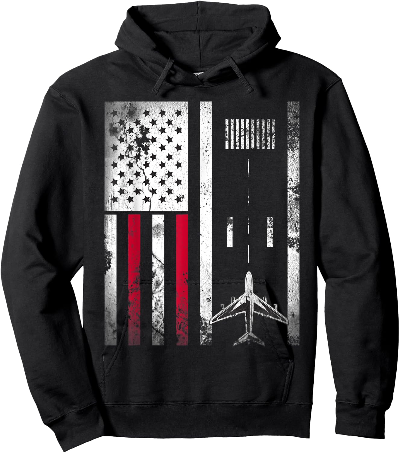 Vintage Airplane USA Flag Aviation Gift Pilot Veteran Men Hoodie - Hoodie | Black