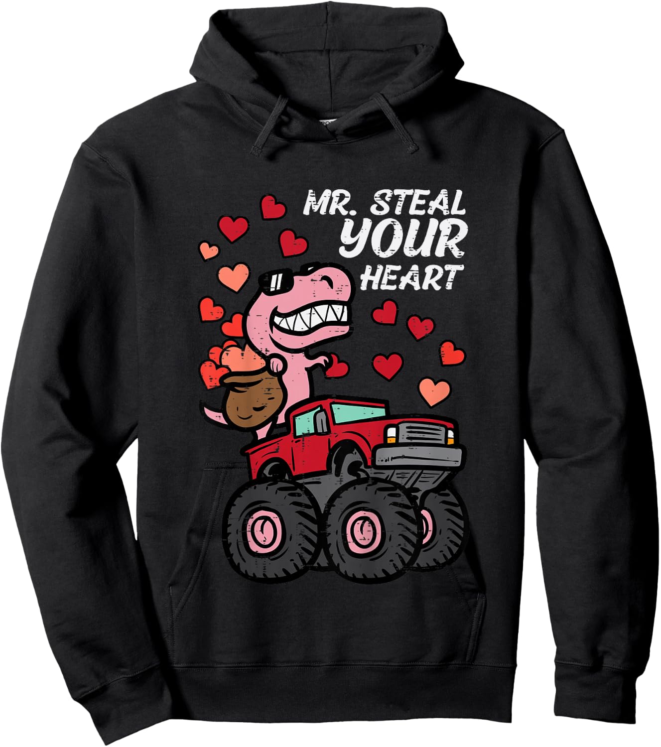 Kids Mr Steal Your Heart Monster Truck Valentines Day Toddler Boy Hoodie - Hoodie | Black