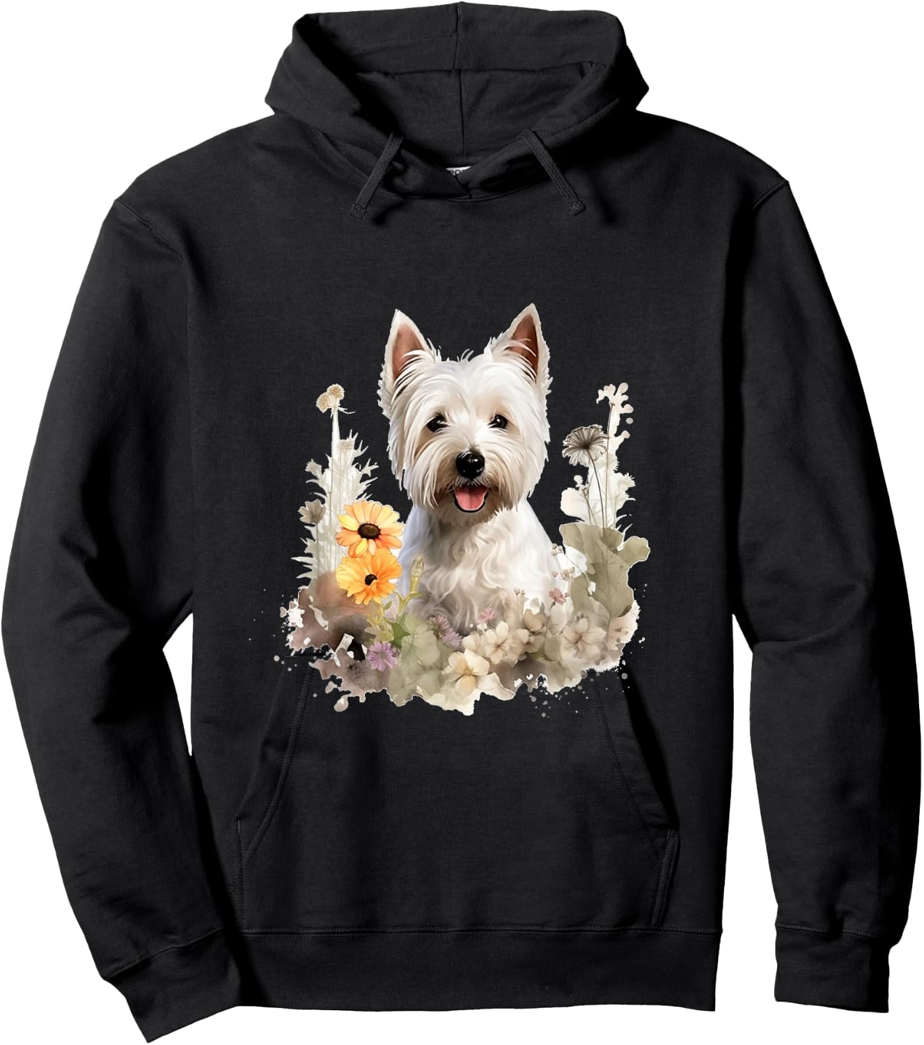 West Highland White Terrier Dog With Flowers Pastel Floral Men Women Girls Kids Hoodie - Hoodie | Black