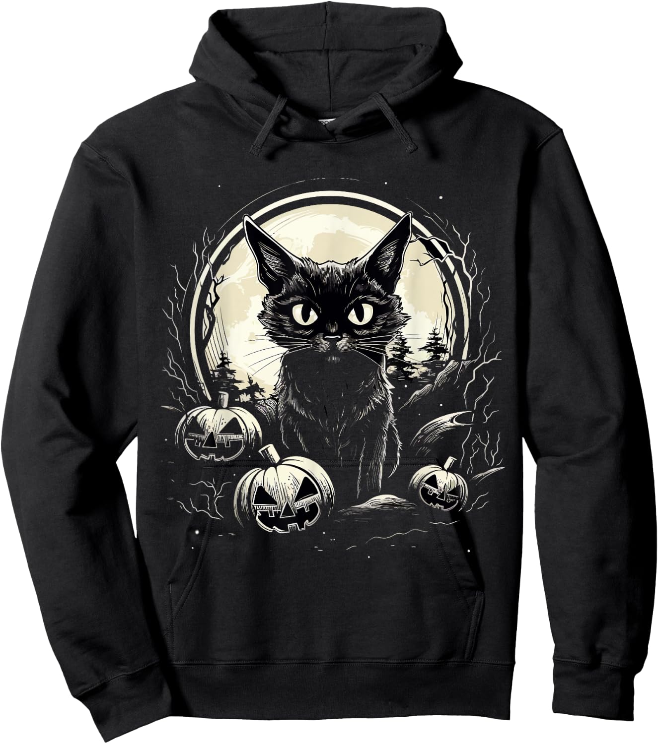 Halloween Black Cat Witch Pumpkins Men Women Kids Black Hoodie - Hoodie | Black
